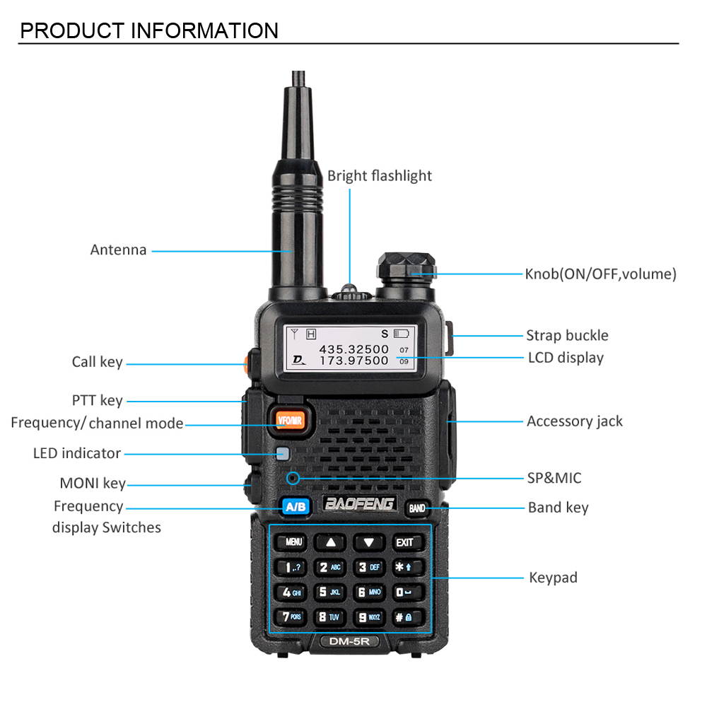 Baofeng DM-5R Dual Band DMR Digital Radio Walkie Talkie Motorola Compatible US Plug