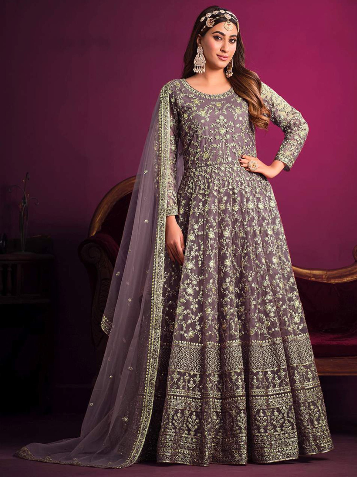 Odette Purple Embroidered Unstitched Dress Material