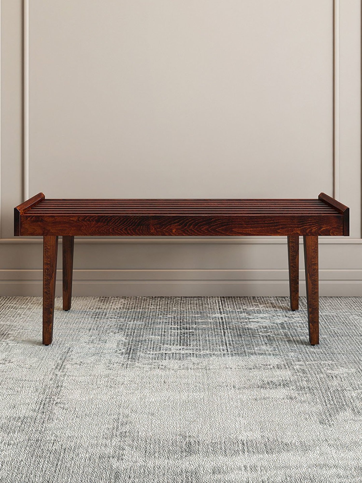 Durian Elmer Mid-Century Modern Dark Brown Solid Wood Bench