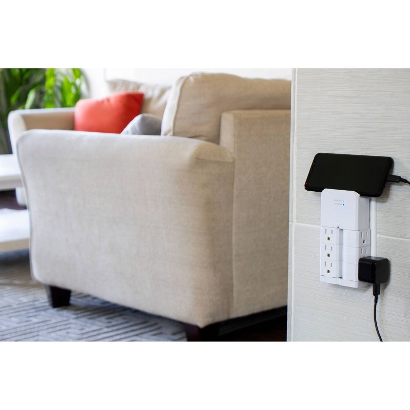 General Electric Pro 6 Outlet Swivel Sur Protector Wall Tap White