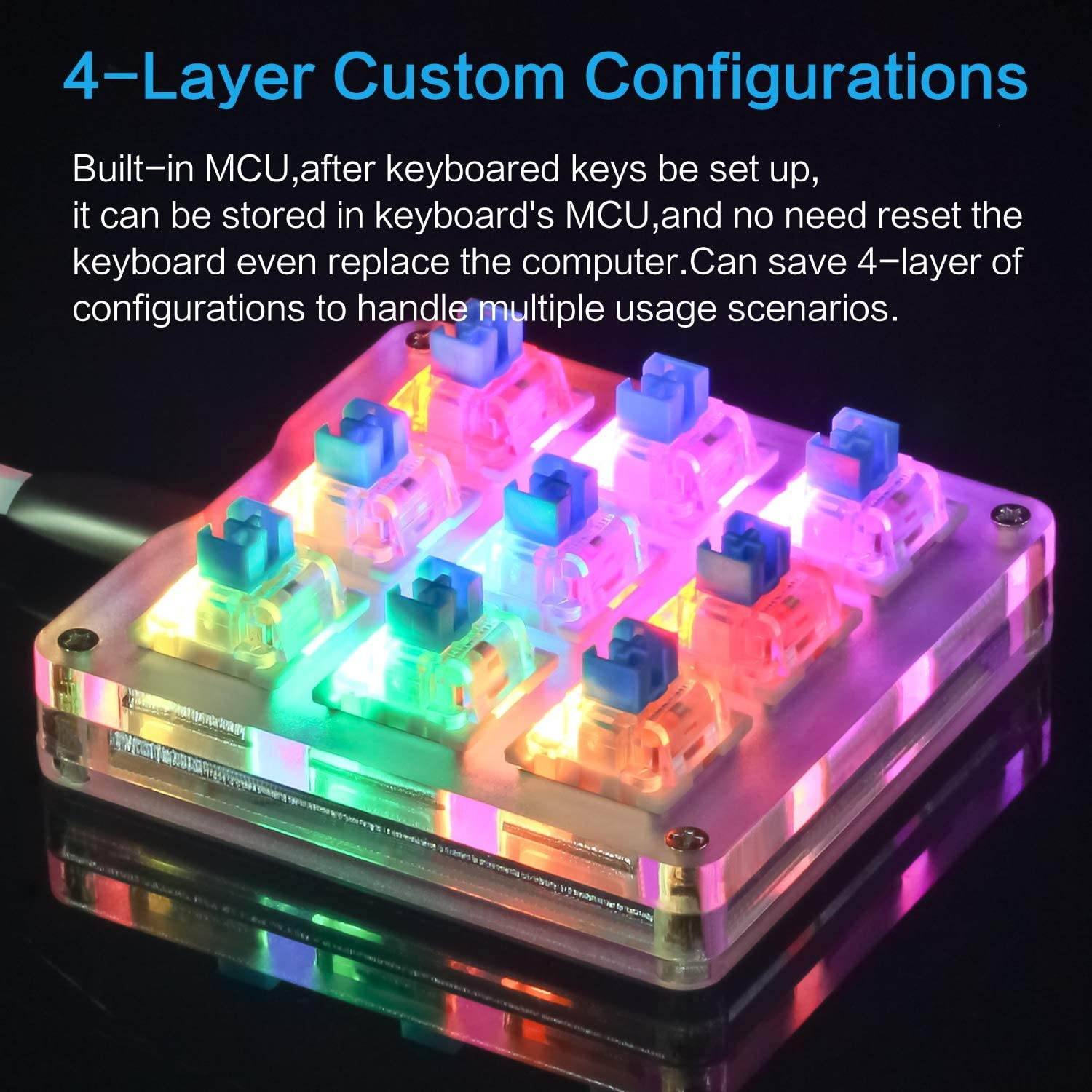 Koolertron One Handed Macro Mechanical Keyboard, RGB LED Backlit Portable Mini One-Handed Mechanical Gaming Keypad OSU! Keyboard 9 Fully Programmable Keys Blue Switches