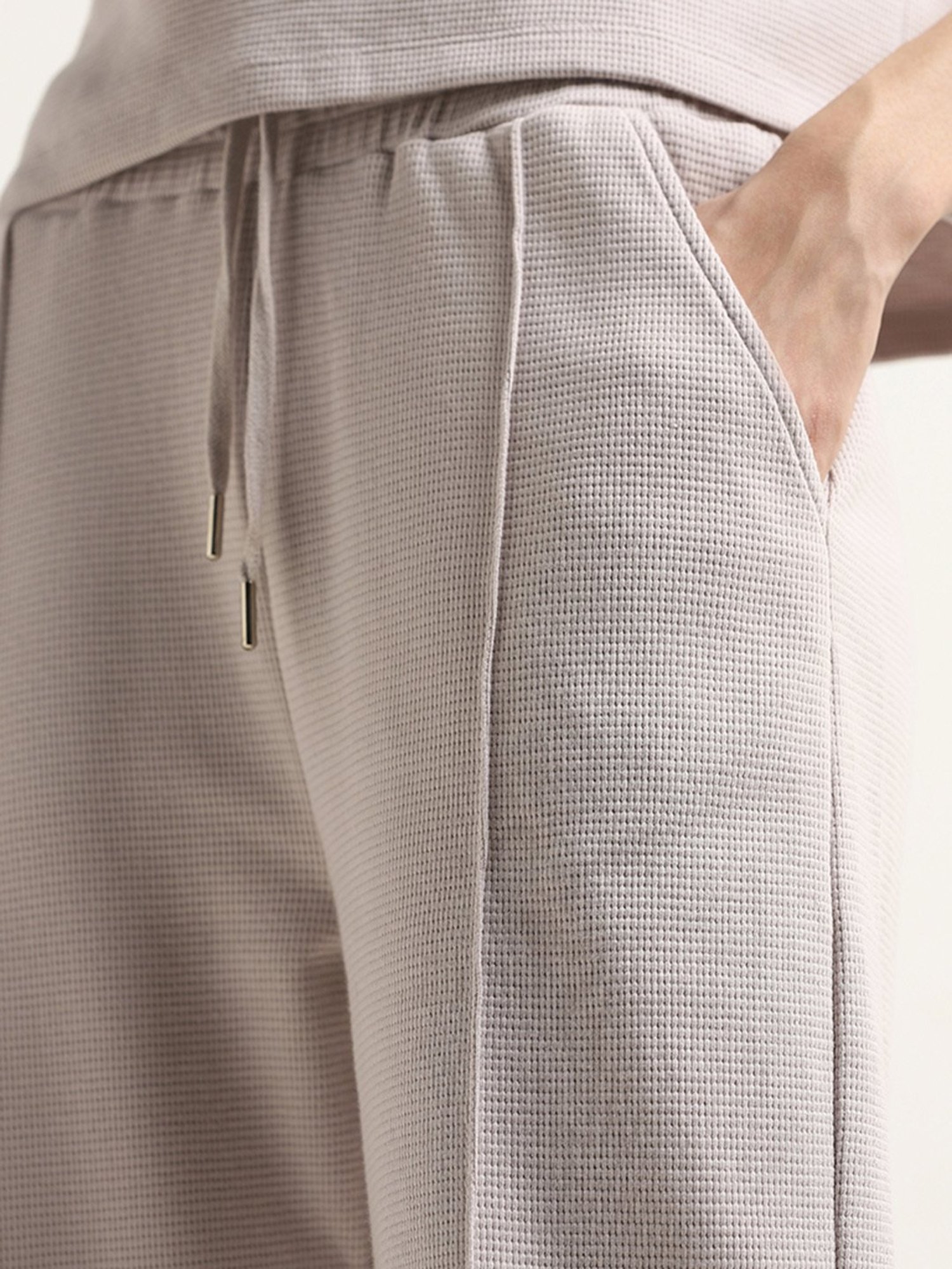 Studiofit by Westside Lilac Textured High-Rise Cotton Track Pants