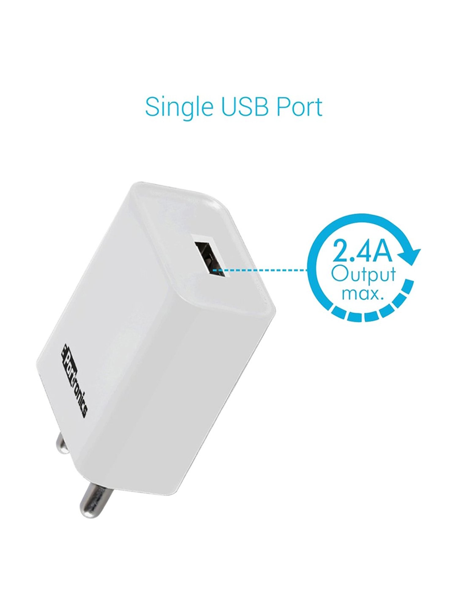Portronics ADAPTO 62 POR-1062 2.4A Adapter with single USB Port (White)