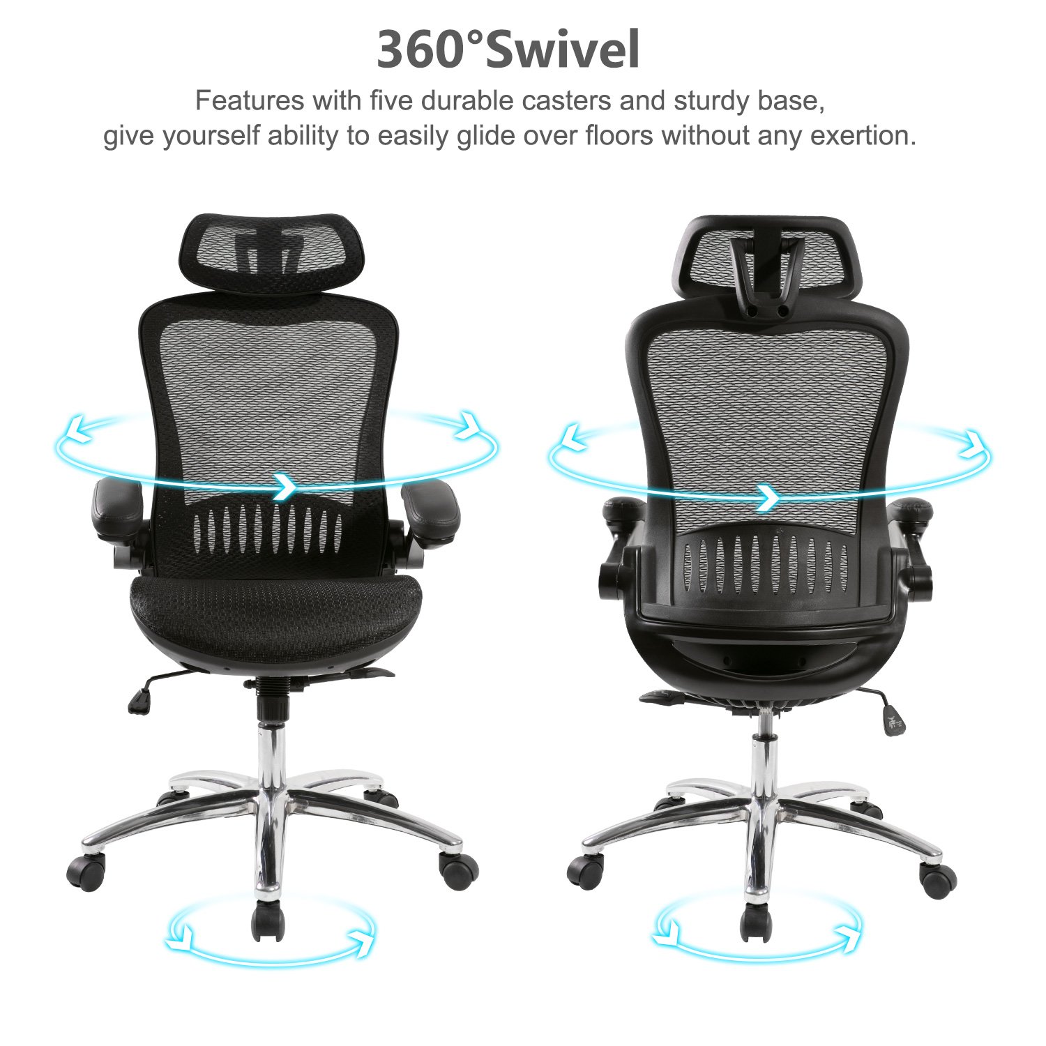 Adjustable office Chair Ergonomic Mesh Chair Computer Chair Home Executive Desk Chair Comfortable Reclining Swivel Chair High Back with Wheels and Adjustable Headrest Black