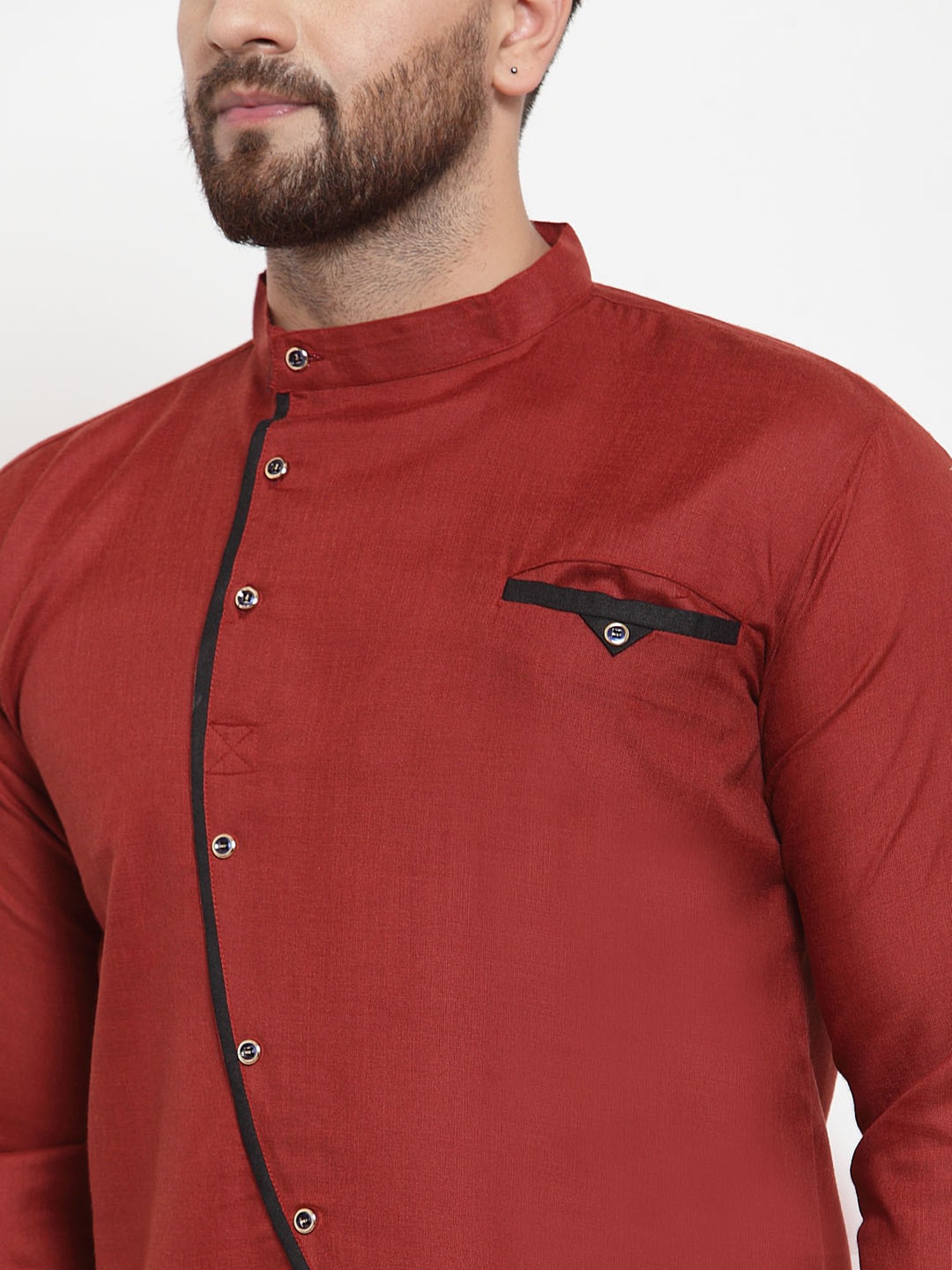 Benstoke Maroon Regular Fit Straight Short Kurta