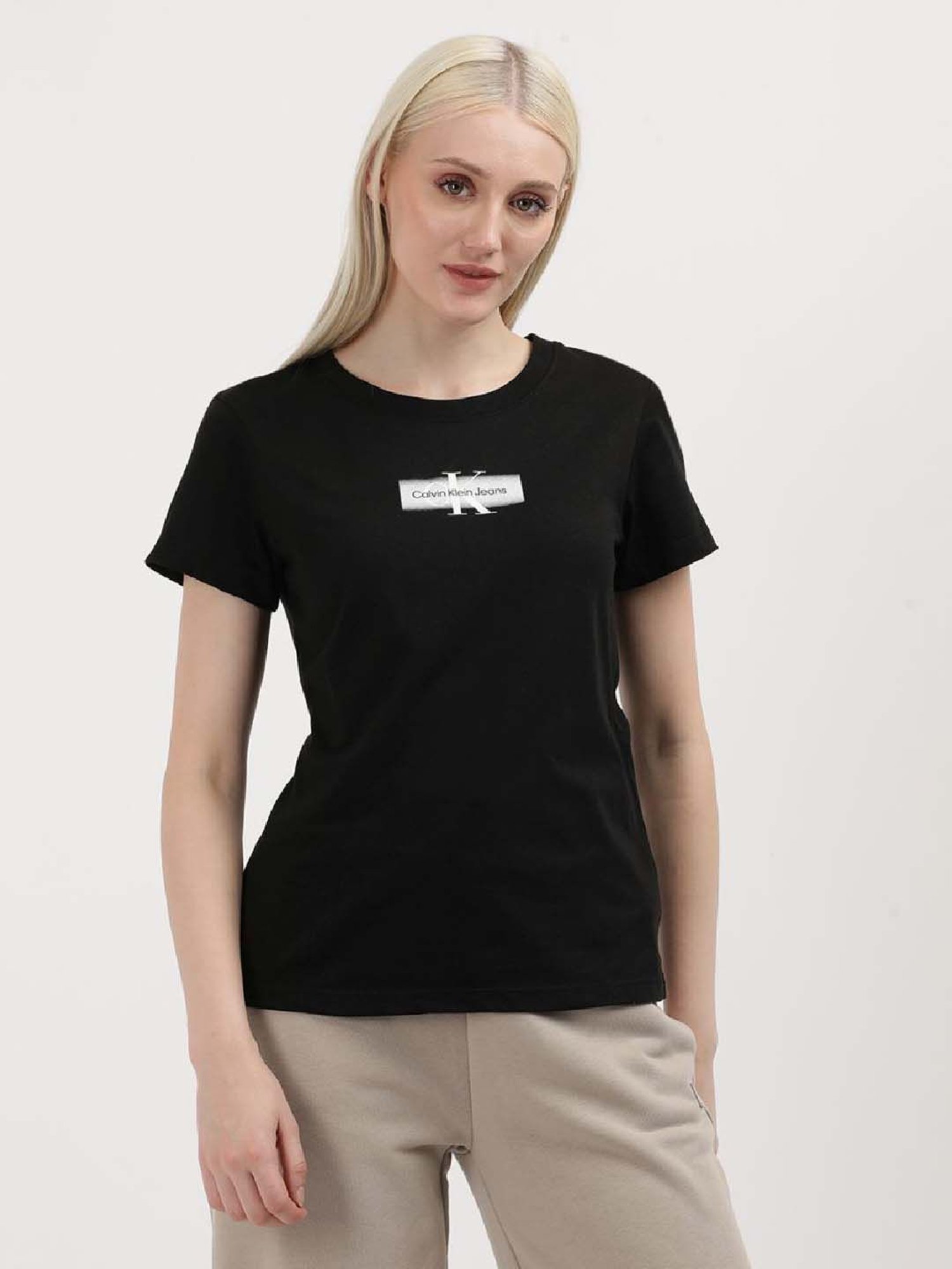 CALVIN KLEIN Black Cotton Logo Print T-Shirt