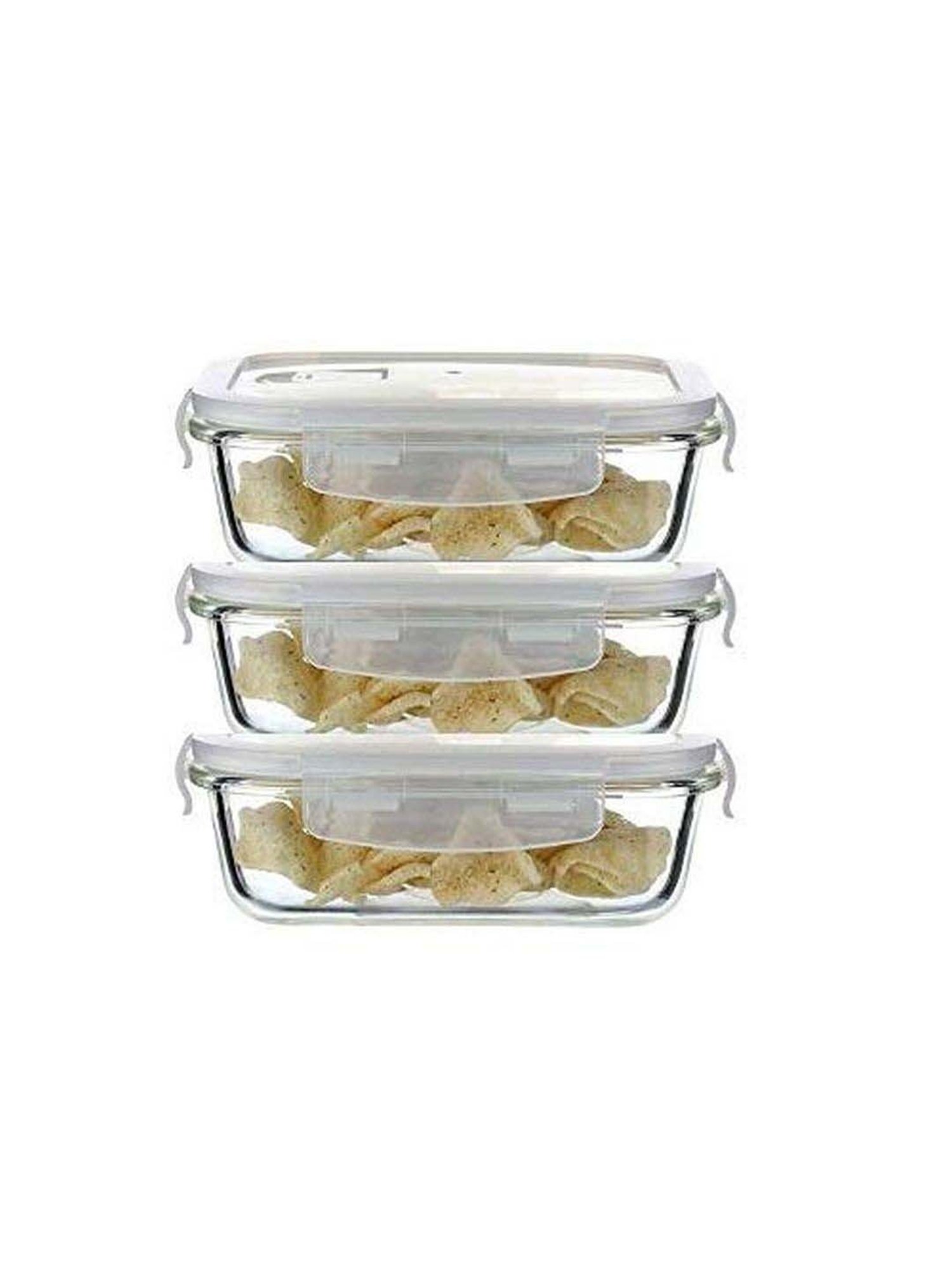 Femora Borosilicate Glass Rectangular Containers with Air Vent Lid (400 ml) - Set of 3