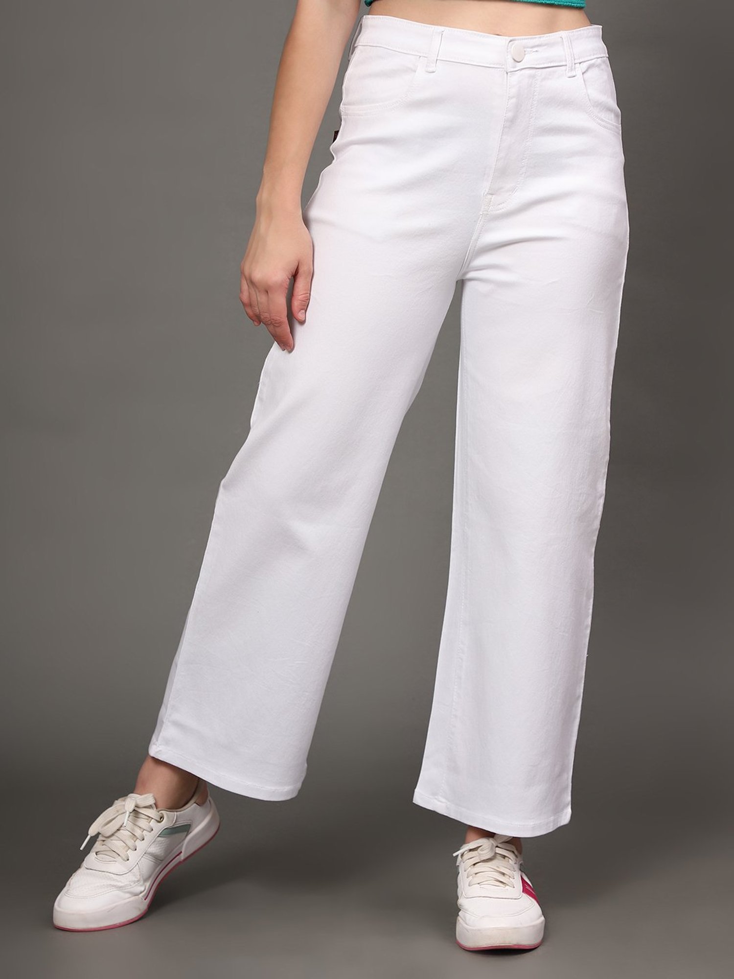 Angelfab White Cotton Relaxed Fit High Rise Jeans