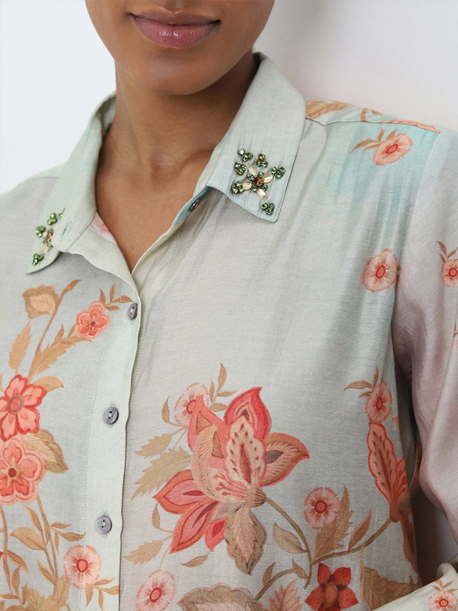 Vark by Westside Aqua Floral Embellished Tunic and Palazzos Set