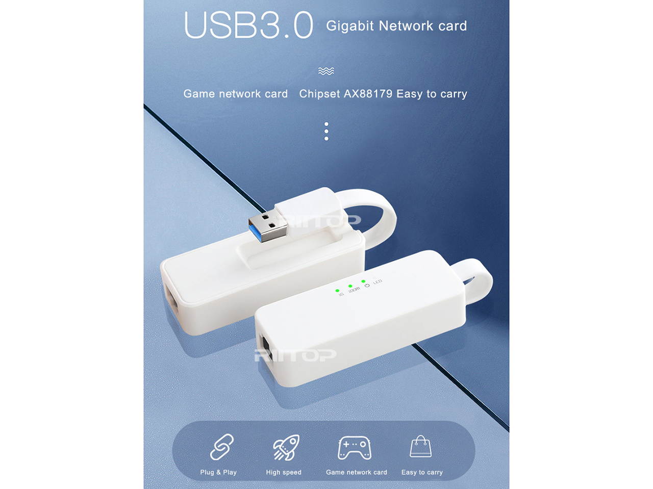 RIITOP USB 3.0 LAN Card Gigabit Ethernet Adapter 10/100/1000Mbps 1G USB Network Card NIC with AX88179