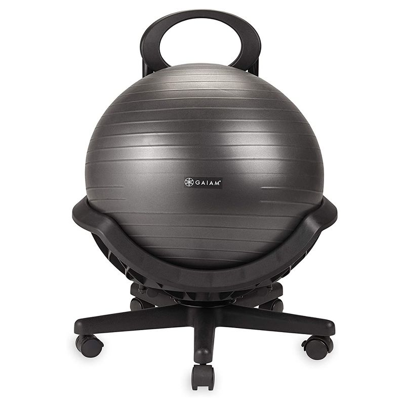 Gaiam Ultimate Fitness Anti Burst Balance Ball Chair with Swivel 5 Wheel Base to Improve Posture, Spinal Alignment, and Core Strength, Black