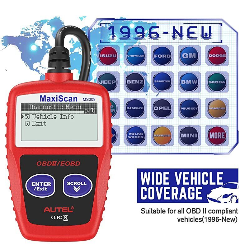 MS309 Universal OBD2 Scanner Check Engine Fault Code Reader, Read Codes Clear Codes, View Freeze Frame Data, I/M Readiness Smog Check CAN Diagnostic Scan Tool