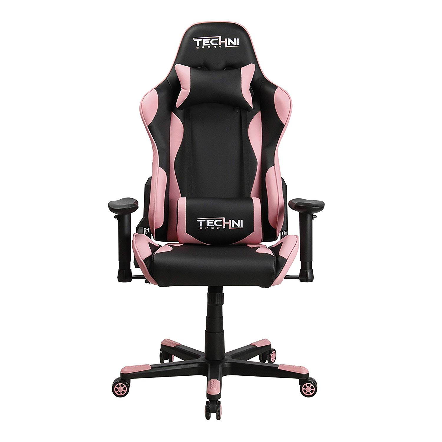 Techni Sport TS43 High Back Racing Chair with Padded Arms, PC Gaming Chair with Height and Tilt Adjustment, Pink