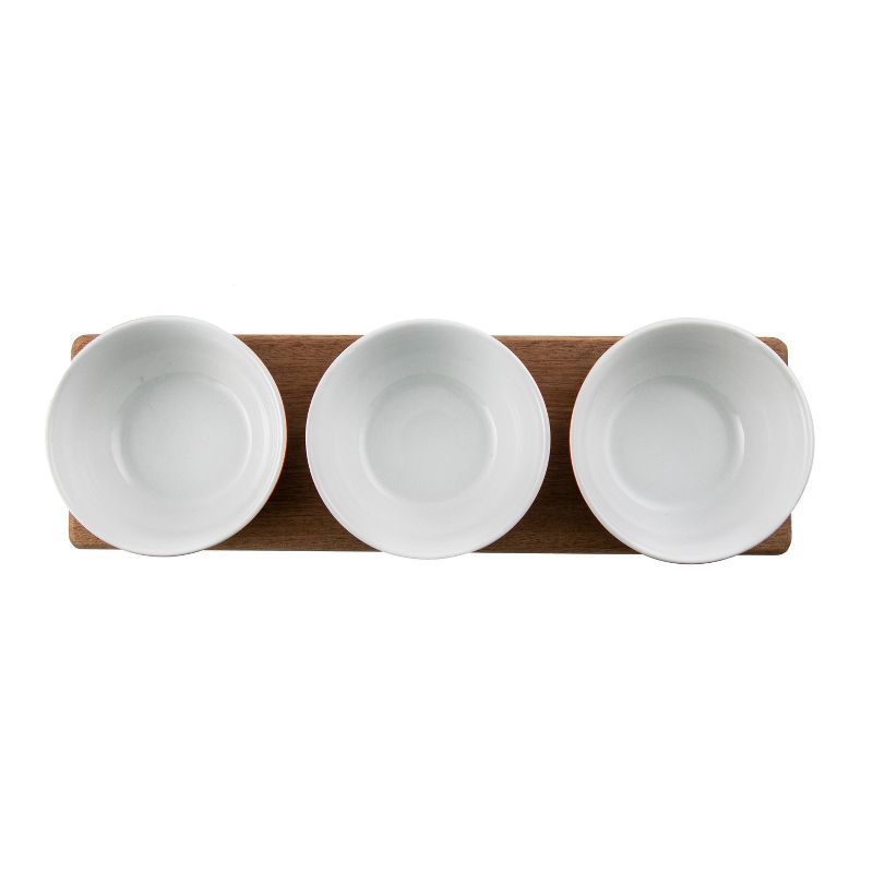 Gibson Elite 2 Piece Gracious Dining Ceramic Bowl Set With Acacia Wood Tray