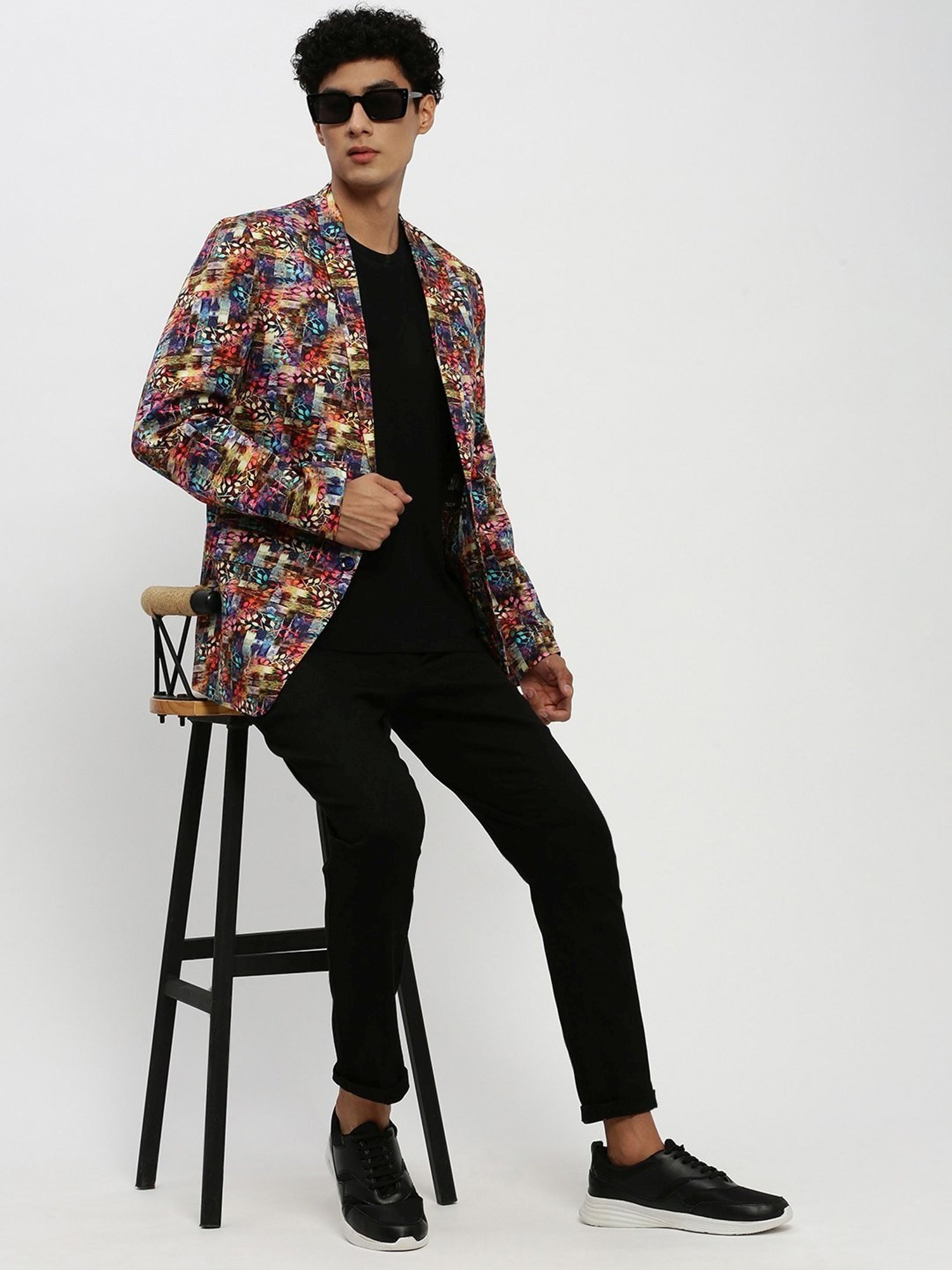 SHOWOFF Multicoloured Slim Fit Printed Blazer
