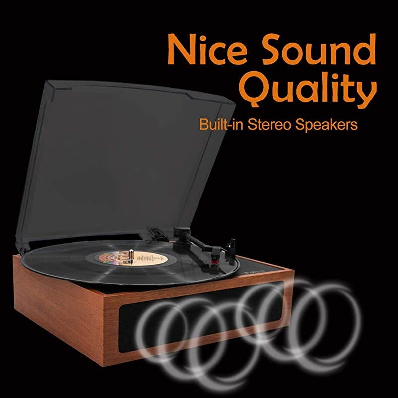 Vintage Vinyl Record Player with Stereo Speakers,3 Speed Turntable, Light Brown