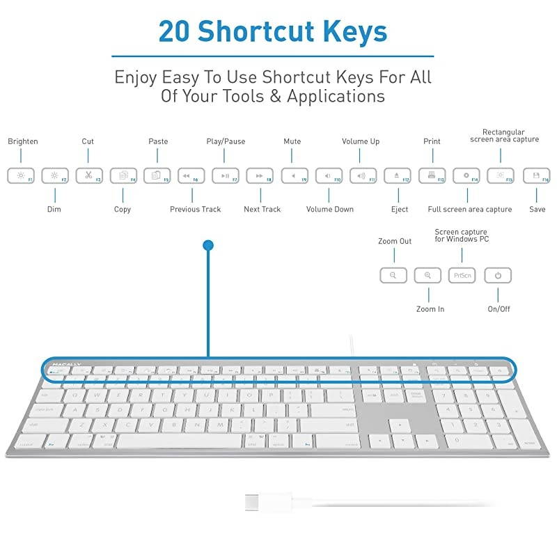Wired USBC Keyboard  UltraSlim USB Type C Keyboard for Apple MacBook ProAir Laptops iMac Pro Desktop Computers iPad Chromebook Notebook Plug and Play No Drivers Aluminum Silver
