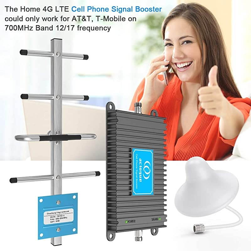 4G Phone Signal Booster LTE 700MHz Band 12/17 FDD Cell Signal Repeater Amplifier Antenna Kits for Home and Office up to 4500 Sq Ft Improve 4G Data and 4G Calls (Black)