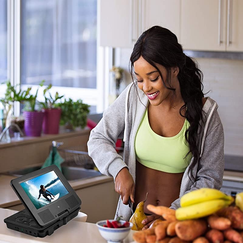 Portable DVD Player - 7-Inch High Resolution LCD Display, ON-THE-GO Movies, Music & Photos, 180 Degree Swivel, Premium Headphones, Travel Case