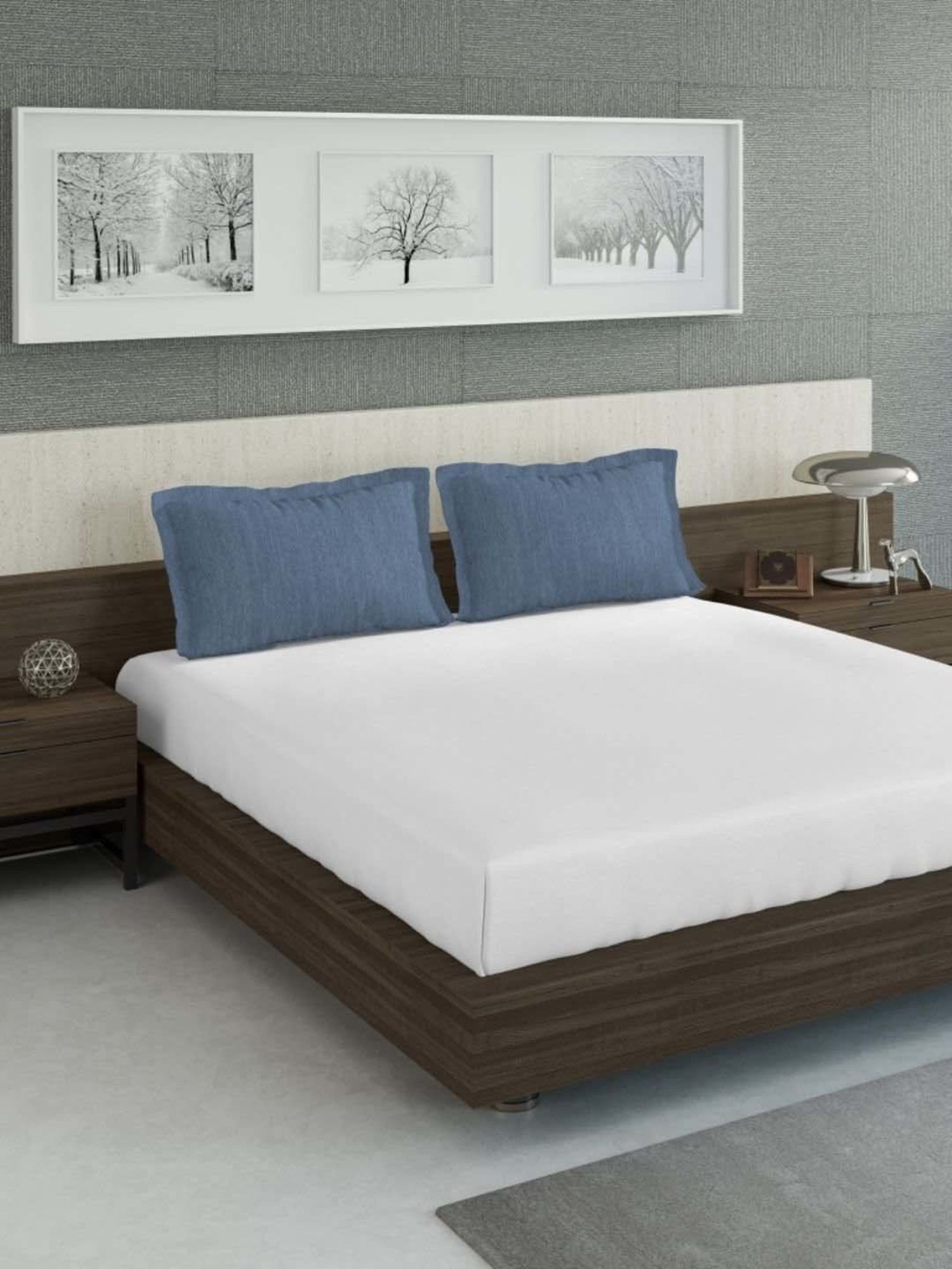 Stoa Paris White & Aqua Cotton 200 TC Pillow Cover - Set of 1