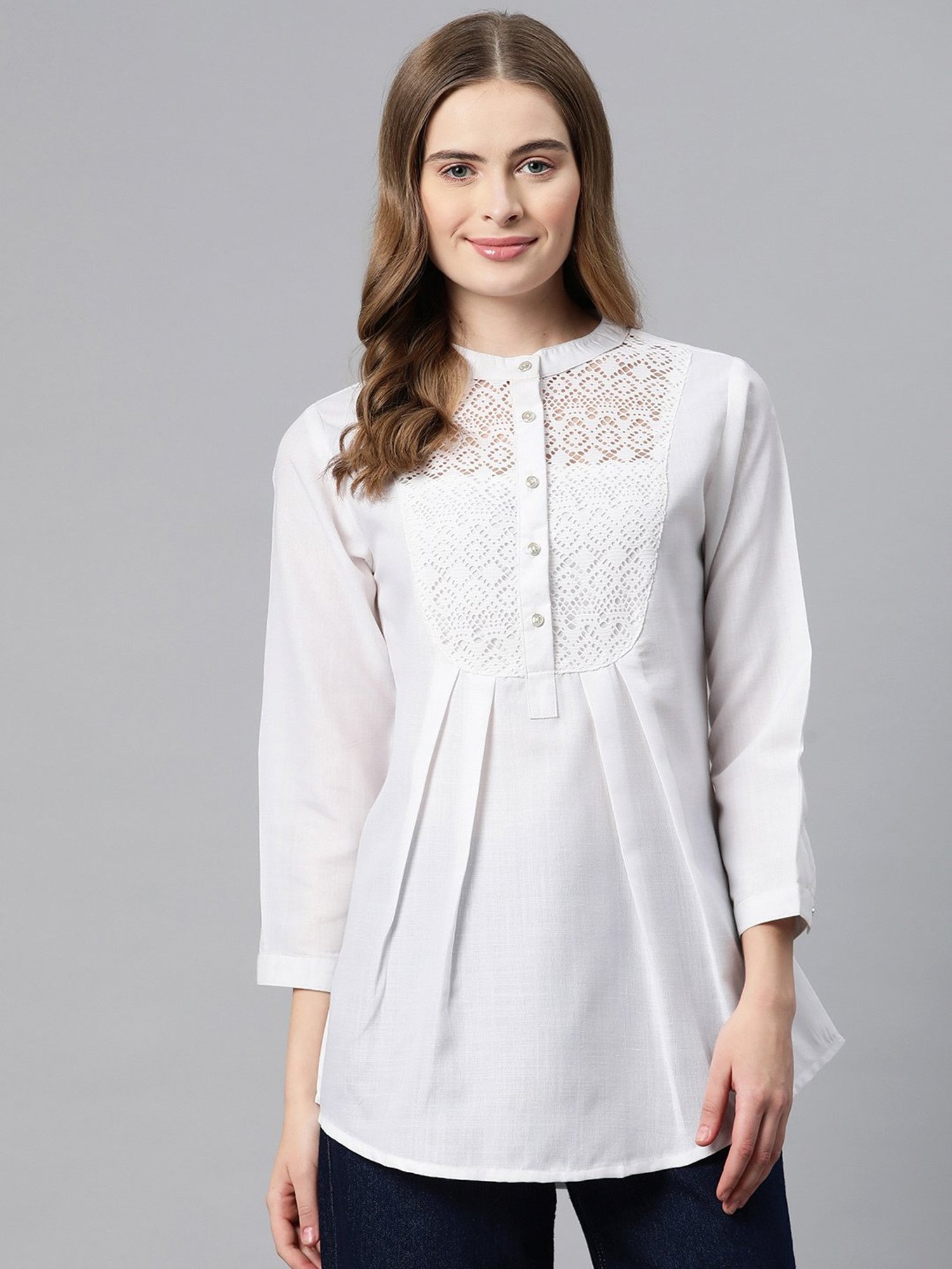 Cottinfab White Self Design Top