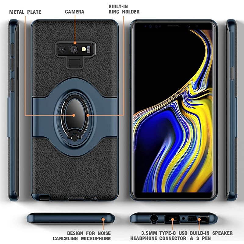 Samsung Galaxy Note 9 Case  Ring Holder Kickstand Cases + Dashboard Magnetic Phone Car Mount Navy Blue