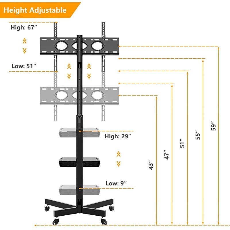 Mobile TV Cart Rolling TV Floor Stand with Locking Wheels and Tilt Mount for Most 2760 Inch Plasma LCD LED Flat Screen or Curved TVs Monitors Display Trolley Stand with Laptop ShelfTray