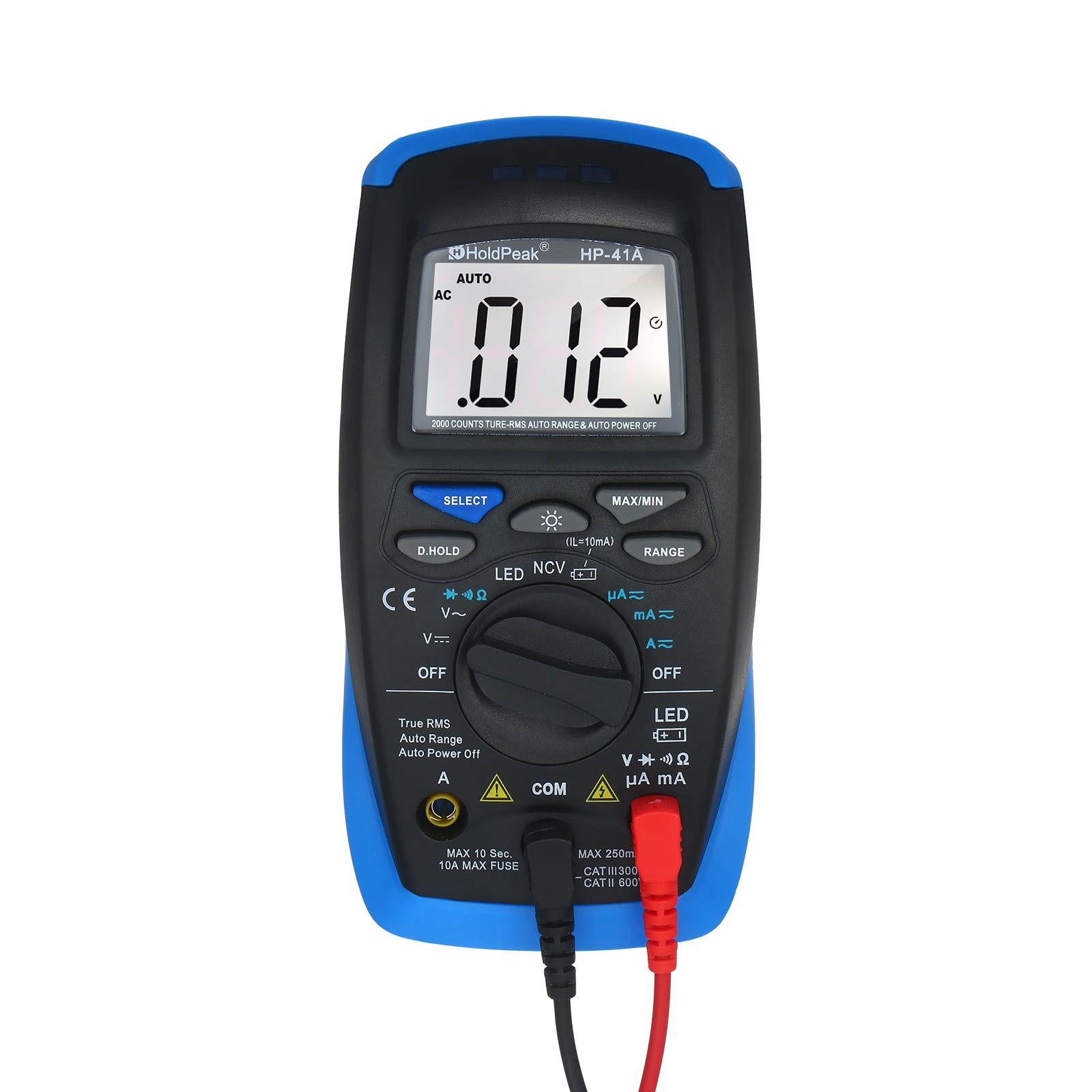 Holdpeak Digital Multimeter TRMS 2000 Counts LCD Auto Ranging AC/DC Amp Volt Ohm Diode Continuity Voltmeter with NCV Live Line Battery Level Tester  with LED Indicator Auto Power Off