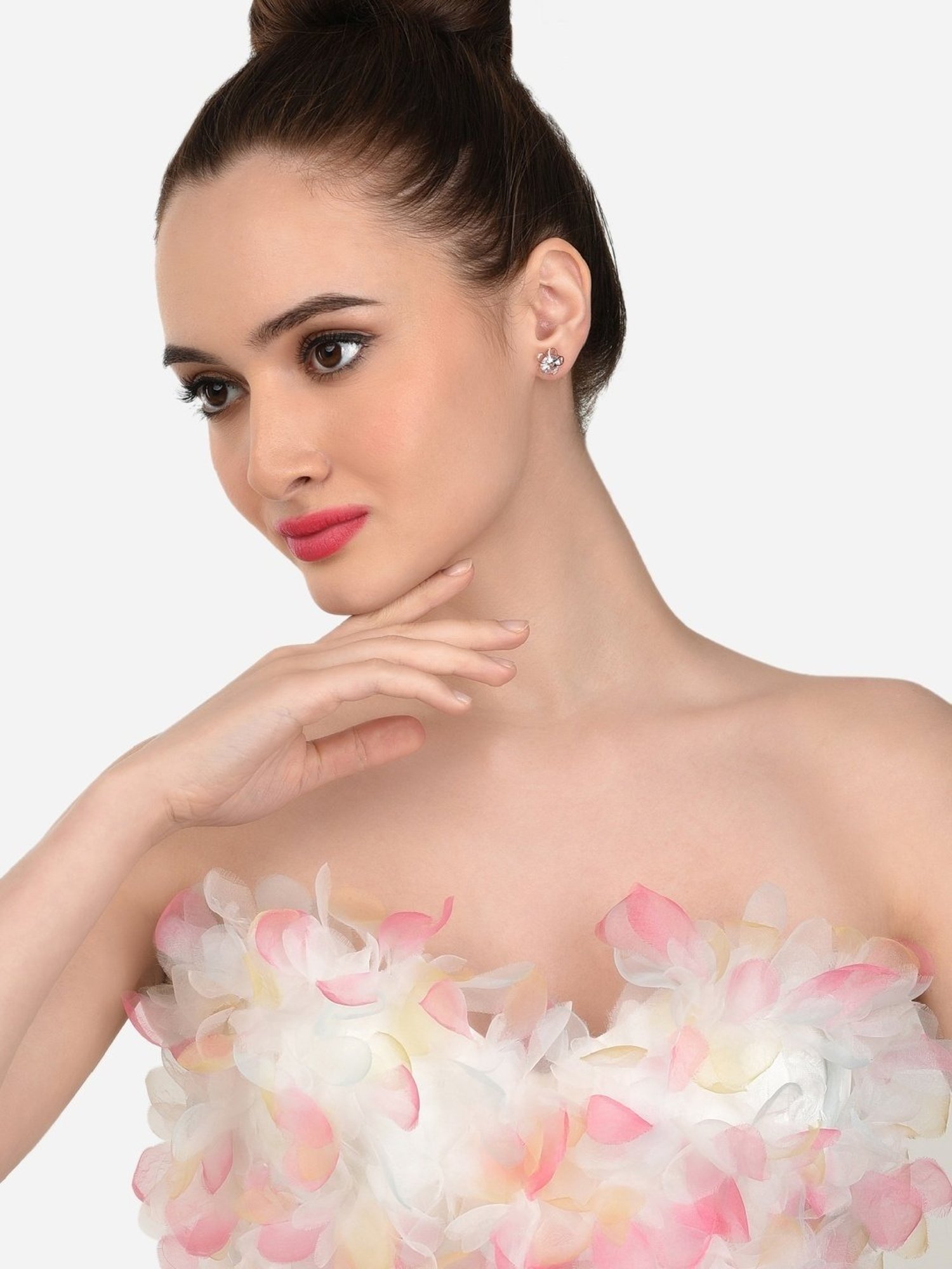 Zaveri Pearls Set of 2 Rose Gold Contemporary Stud & Drop Earrings - ZPFK12777