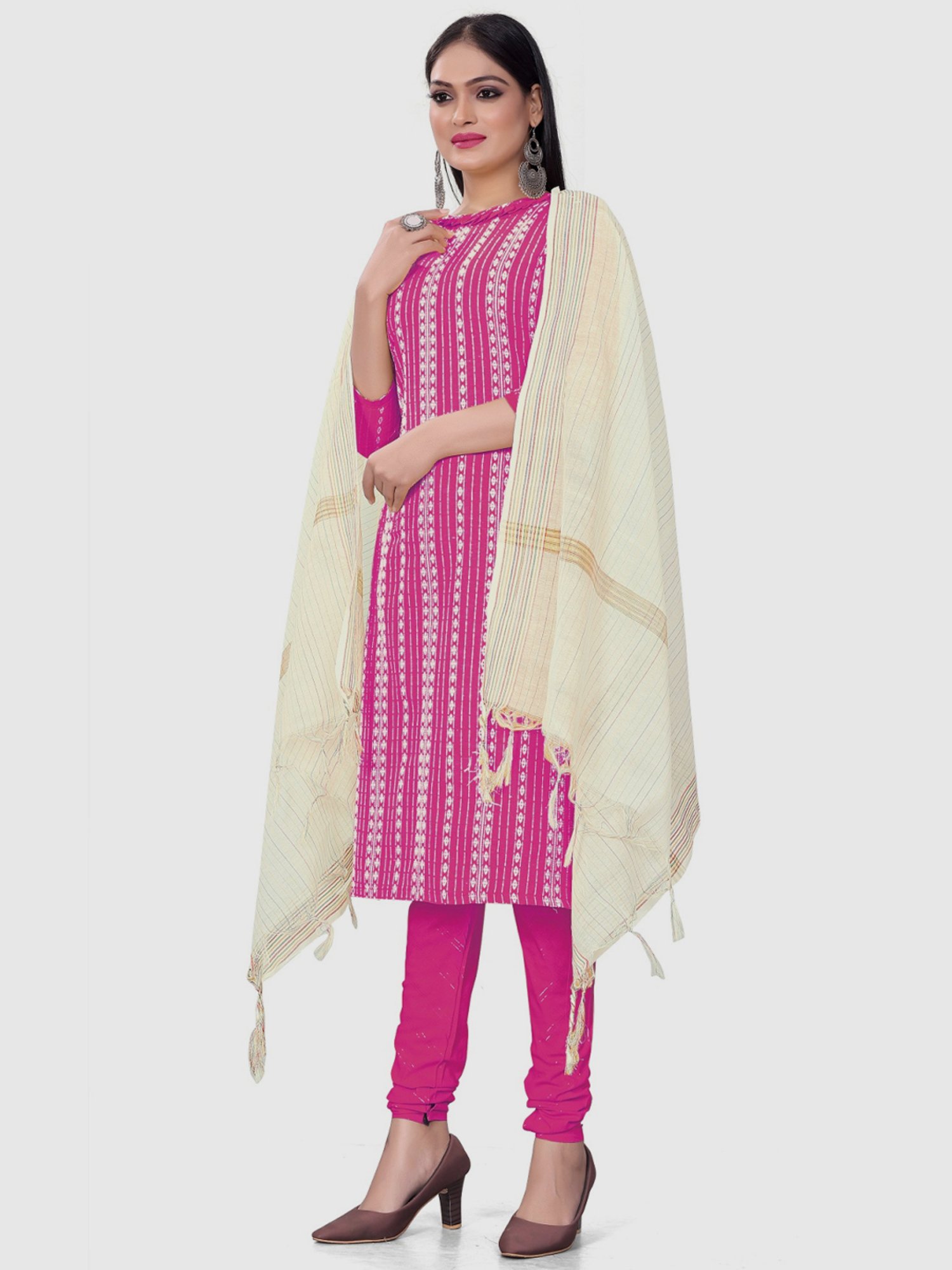 APNISHA Pink Cotton Printed Unstitched Dress Material