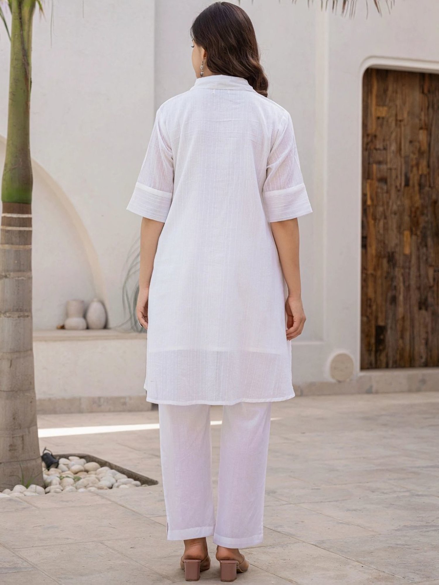 Autumnlane White Teresa Lotus Cotton Tunic with Pant Co-ord Set