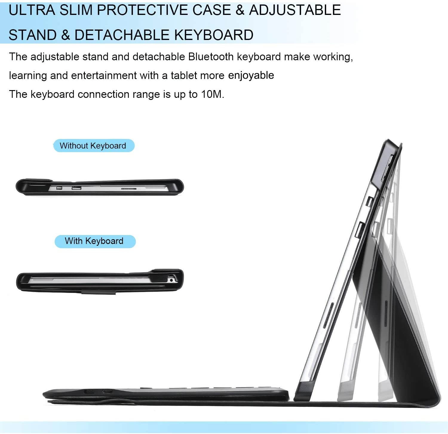 Jelly Comb Backlit Keyboard Case for Microsoft Surface Pro 4/5/6/7 Removable Rechargeable Keyboard with 7-Color Backlight for Microsoft Surface pro 4/5/6/7 Black