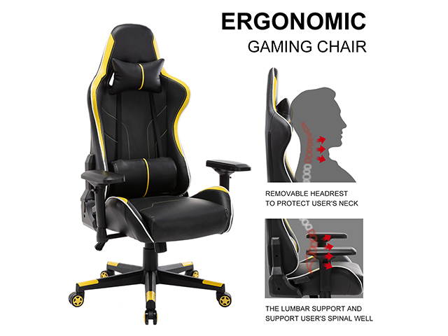 Massage Racing Chair Gaming Chair - Computer Office Adjustable Lumbar Cushion Headrest Swivel Rocking Function Desk Chair 5 Colors,Purple,GC34