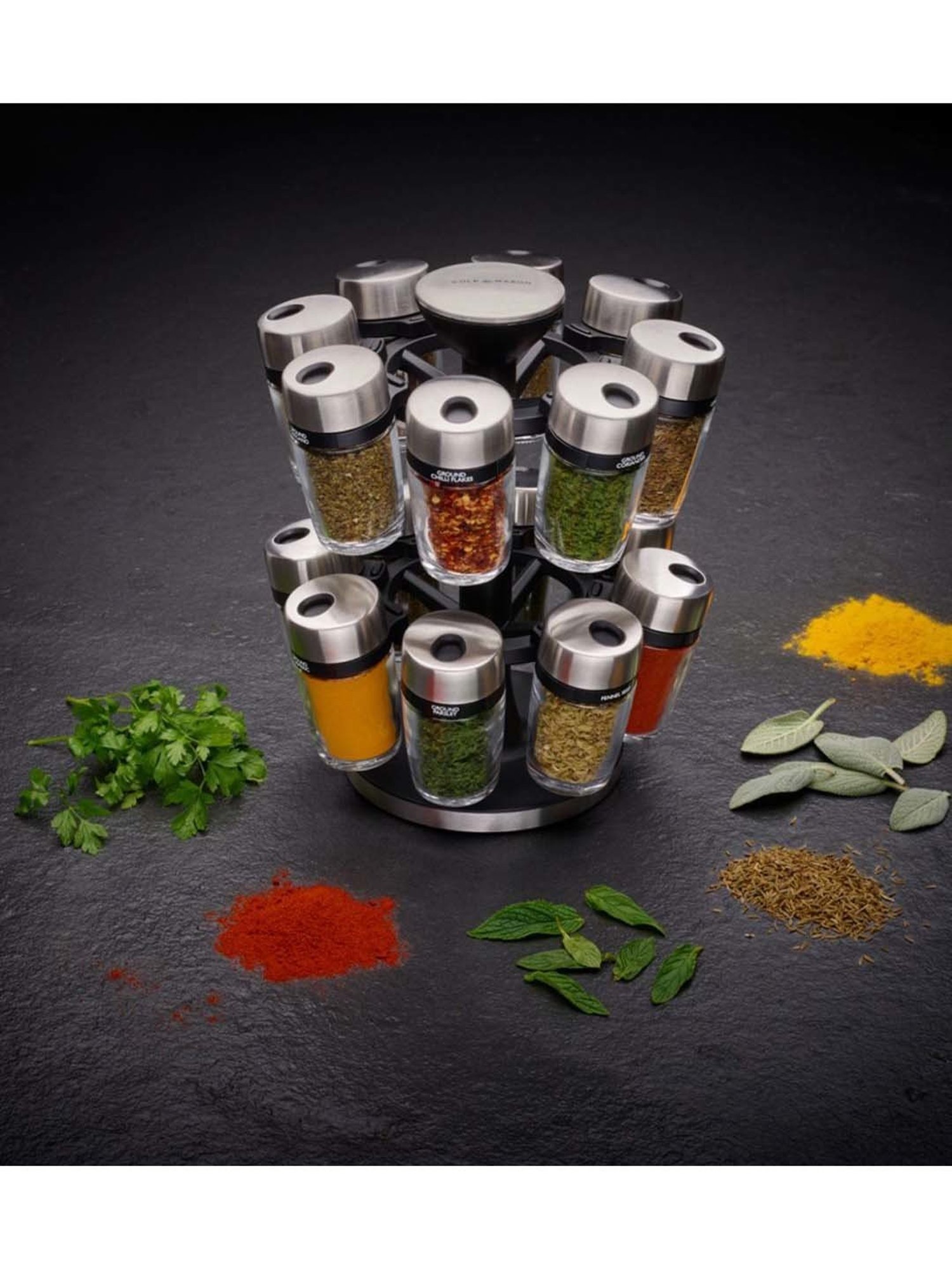COLE & MASON Black Plastic 16-In-1 Herb & Spices Carousel