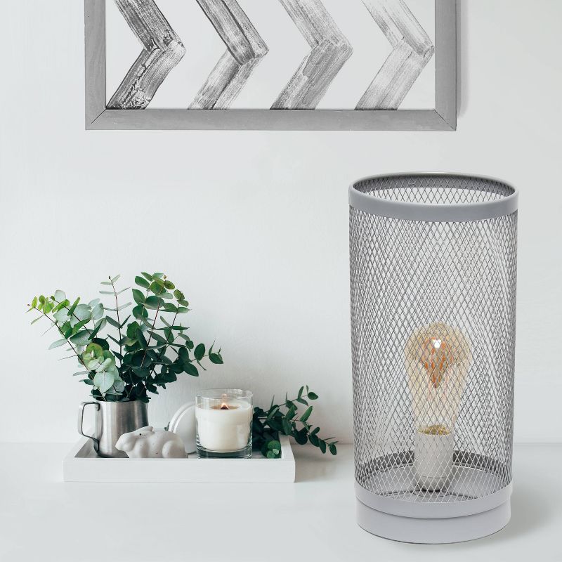 Mesh Cylindrical Steel Table Lamp Gray - Simple Designs