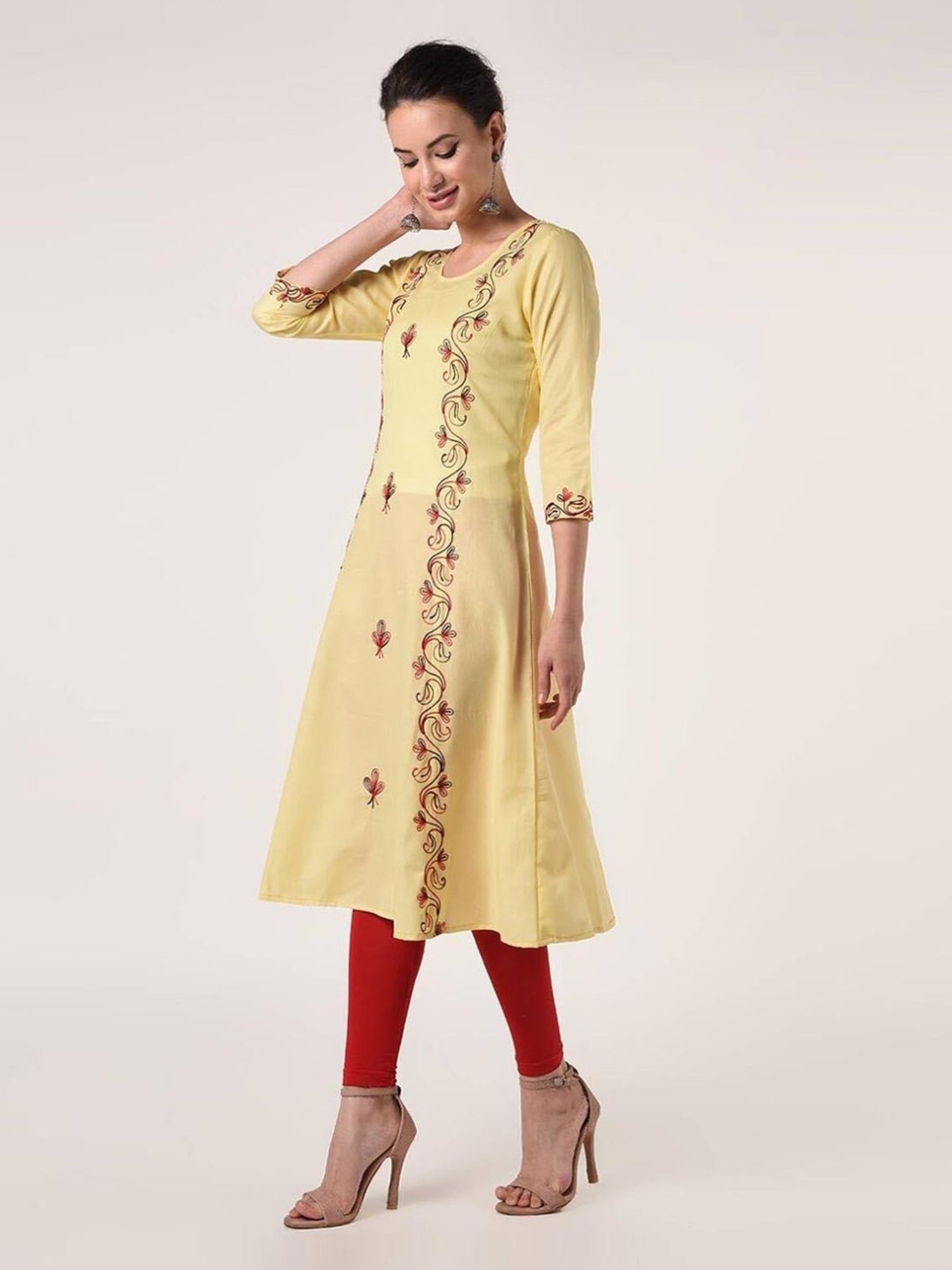 Kaanchie Nanggia Yellow Cotton Embroidered Kurta