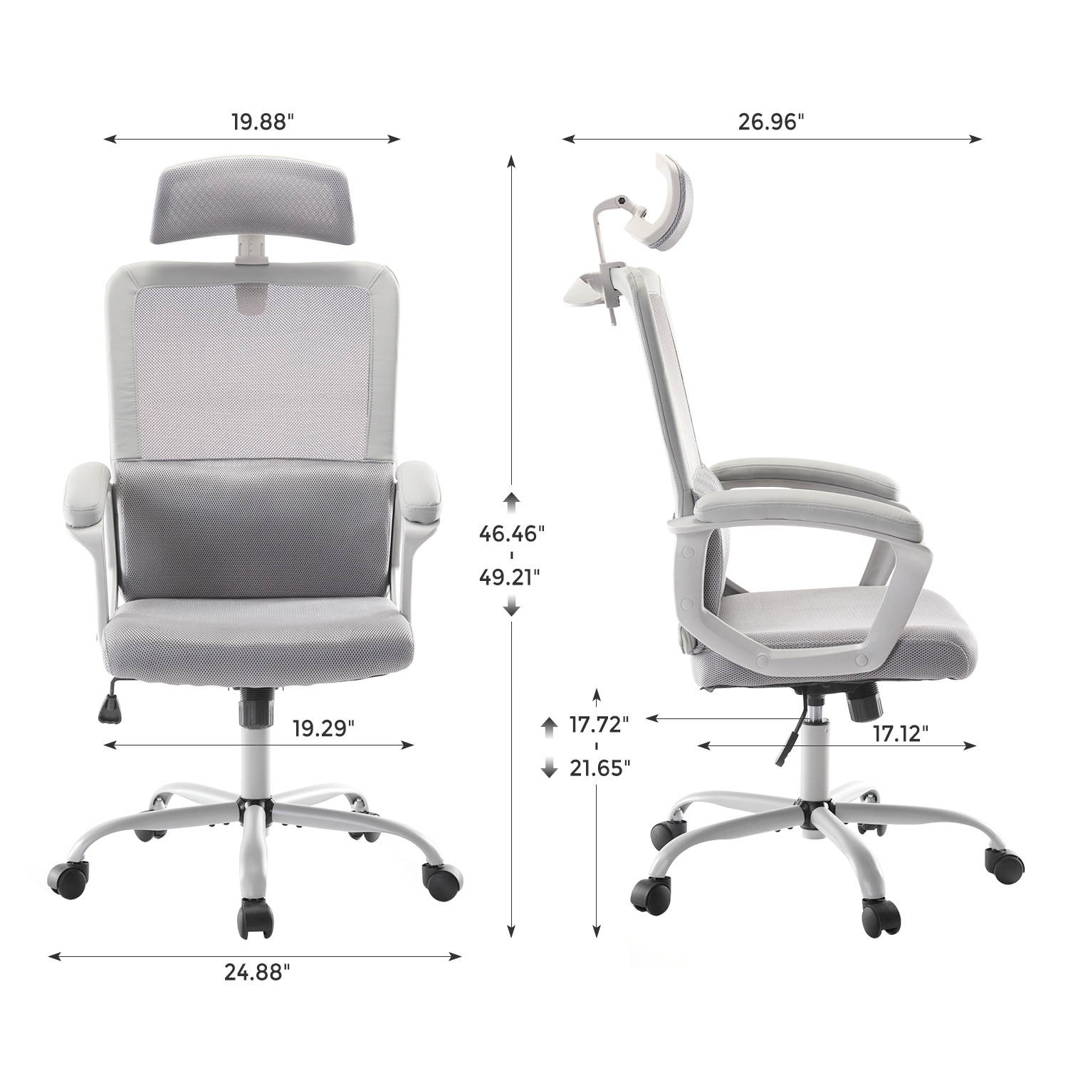 Milemont Office Chair, High Back Ergonomic Mesh Desk Office Chair with Padding Armrest and Adjustable Headrest -Gray