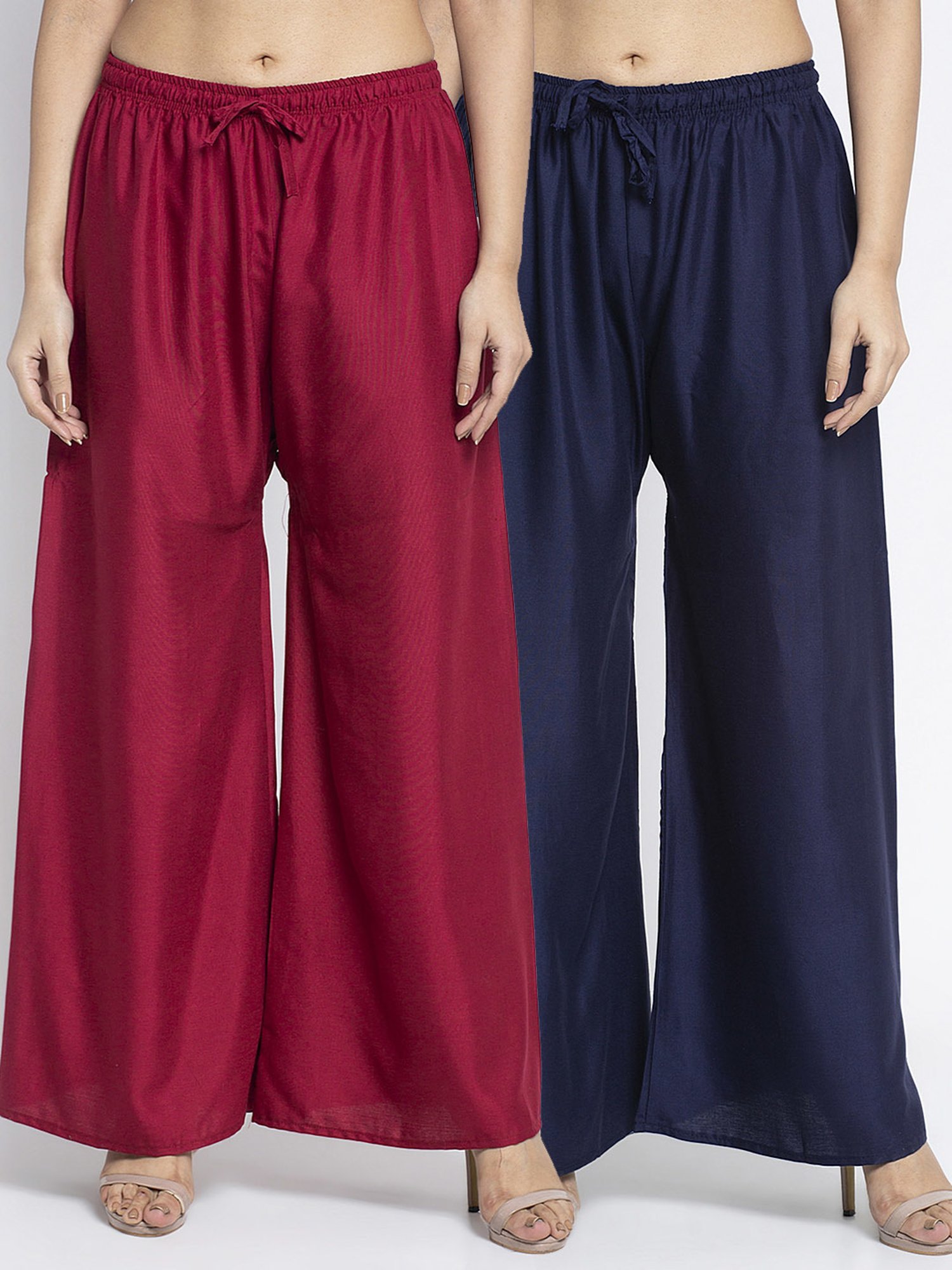Gracit Maroon & Navy Rayon Palazzos - Pack of 2
