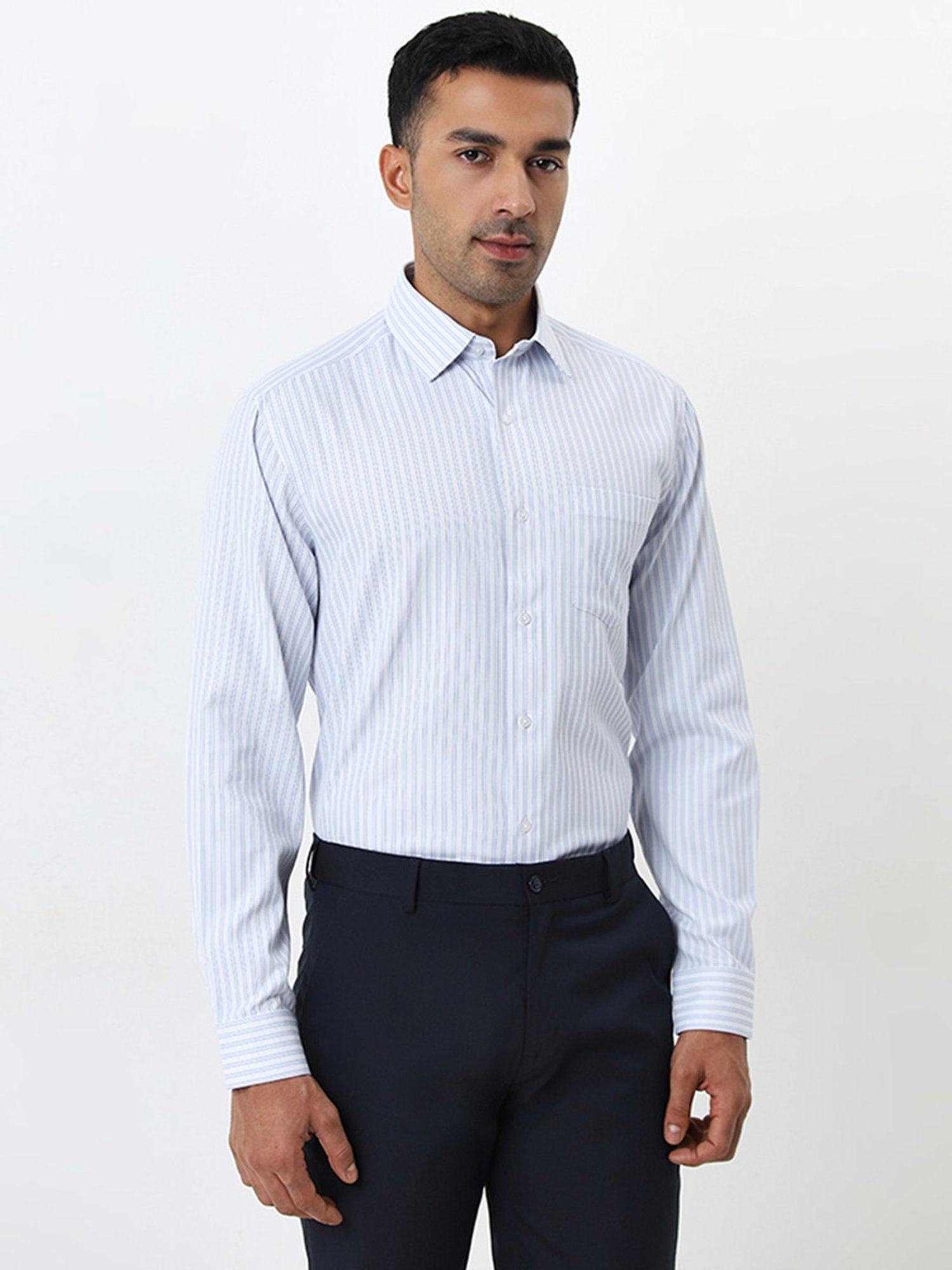 WES Formals by Westside Blue Stripe Pattern Relaxed-Fit Shirt