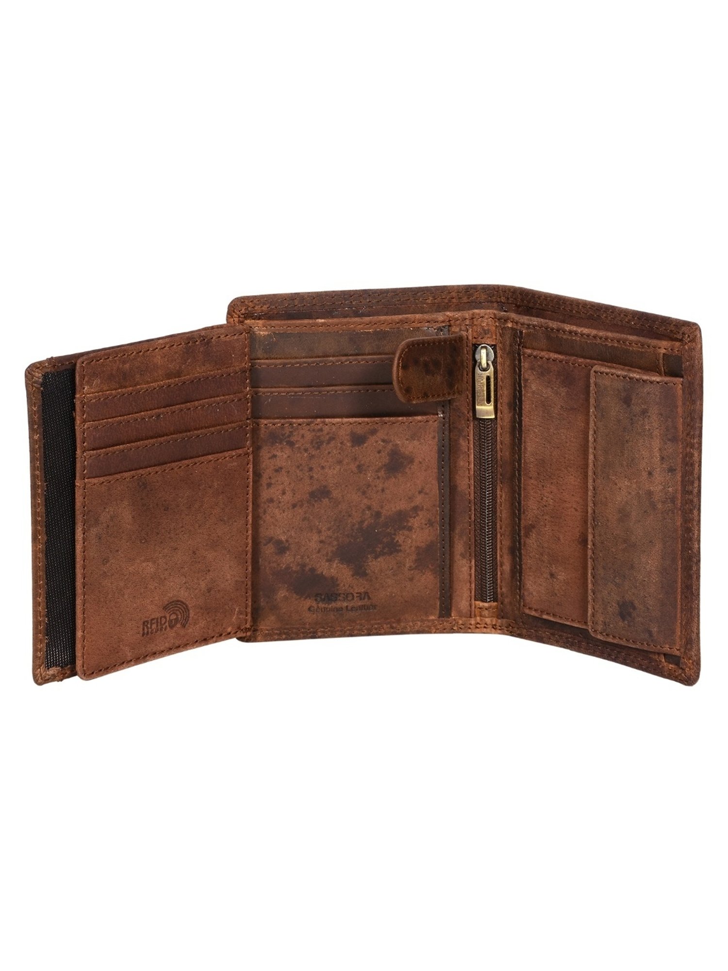 SASSORA ARLO Brown Leather Textured Bi-Fold Wallet