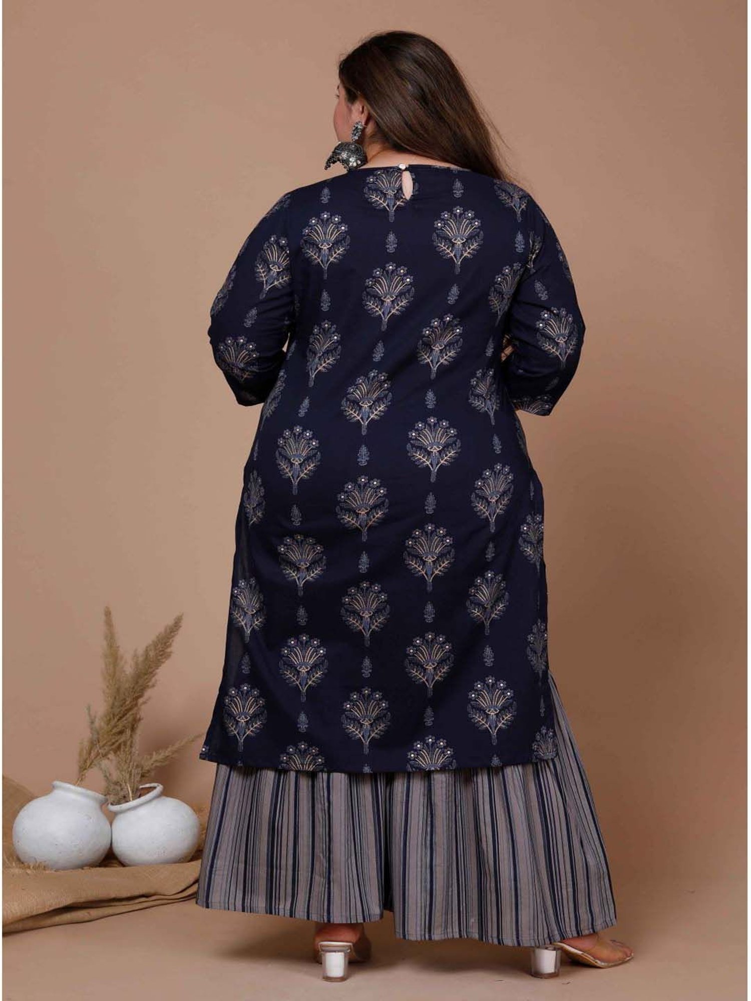 Miravan Blue Cotton Printed Kurta Palazzo Set
