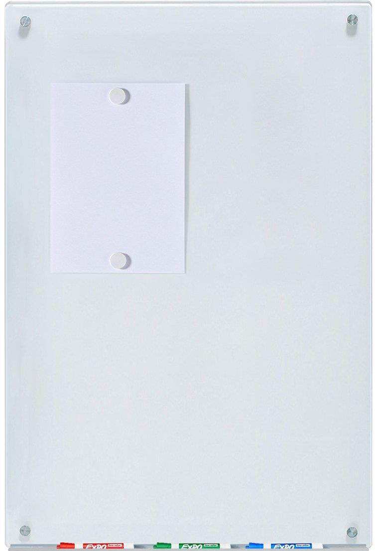 Magnetic Glass Dry-Erase Board Set - 23 5/8" x 35 1/2" - Includes Board, 2 Magnets, and Aluminum Marker Tray