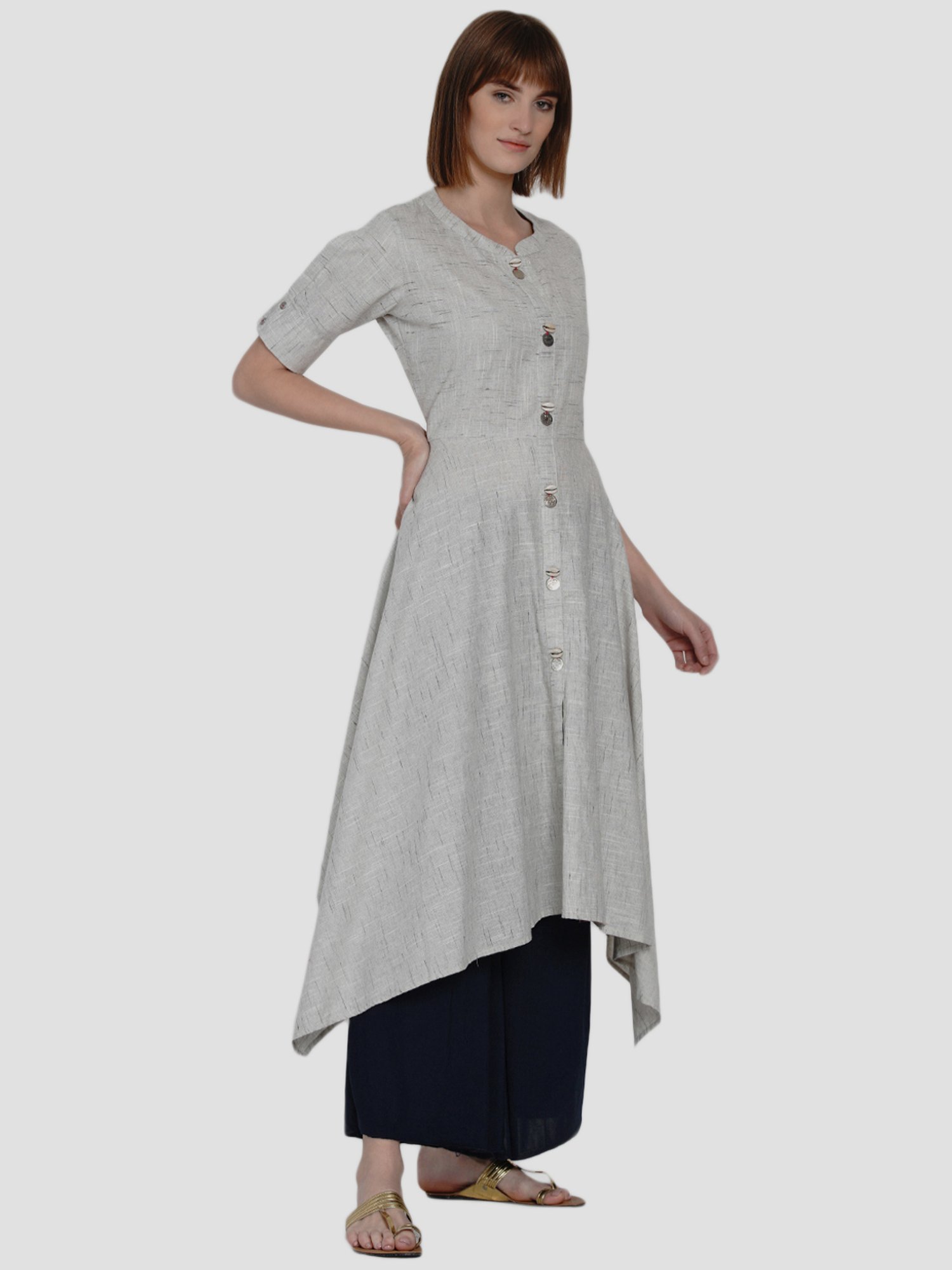 Women Republic Grey Cotton A Line Kurta