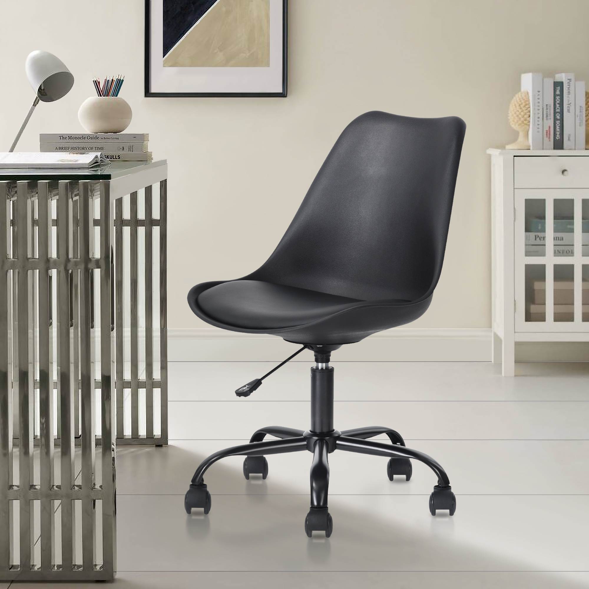 FurnitureR Task Chair Adjustable Swivel Office Chair, Black