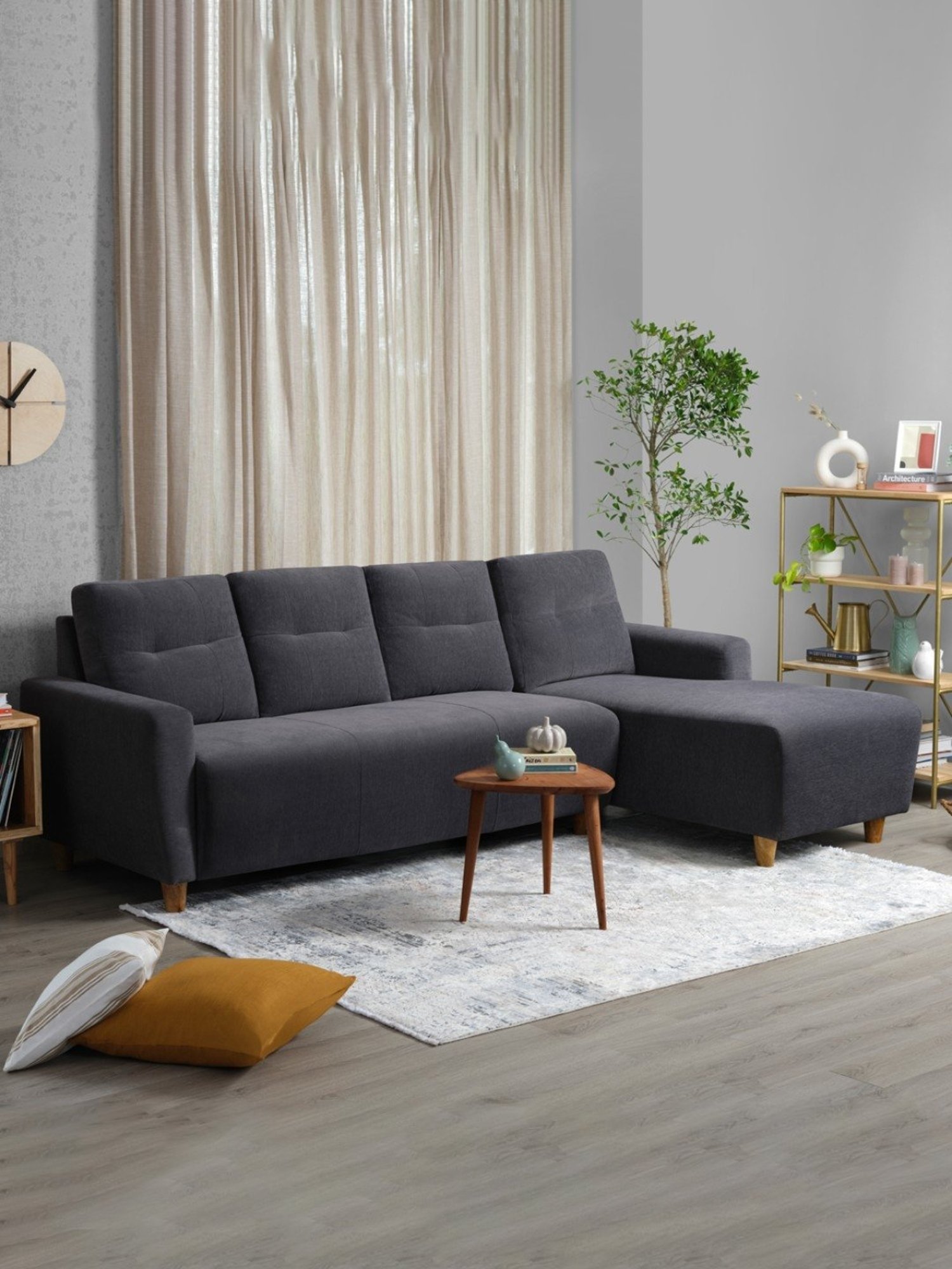 Sleepyhead Yolo Sesame Grey Fabric 3 Seater RHS L Shape Sofa Set