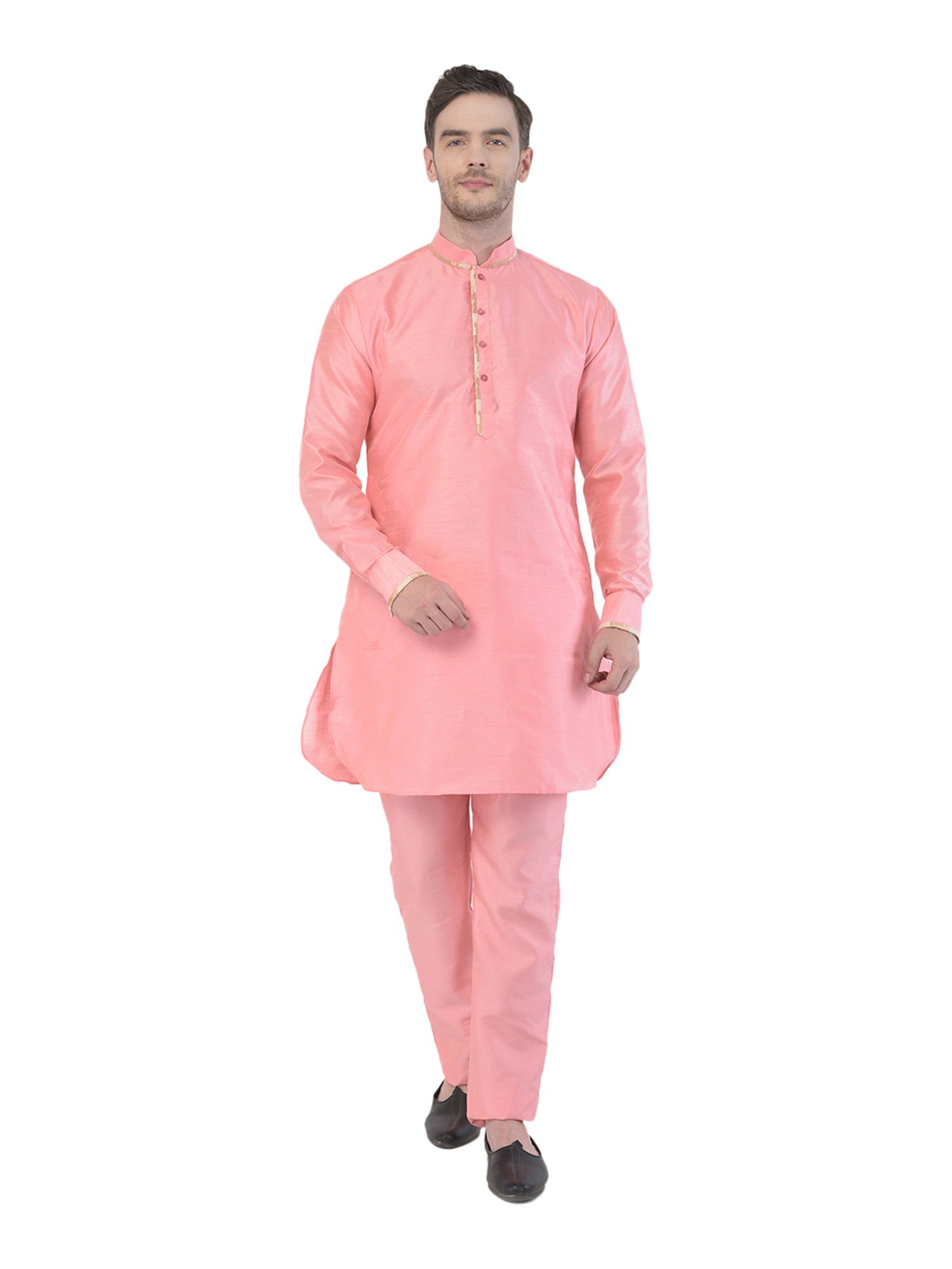 SG RAJASAHAB Peach Printed Kurta & Pant Set With Jacket