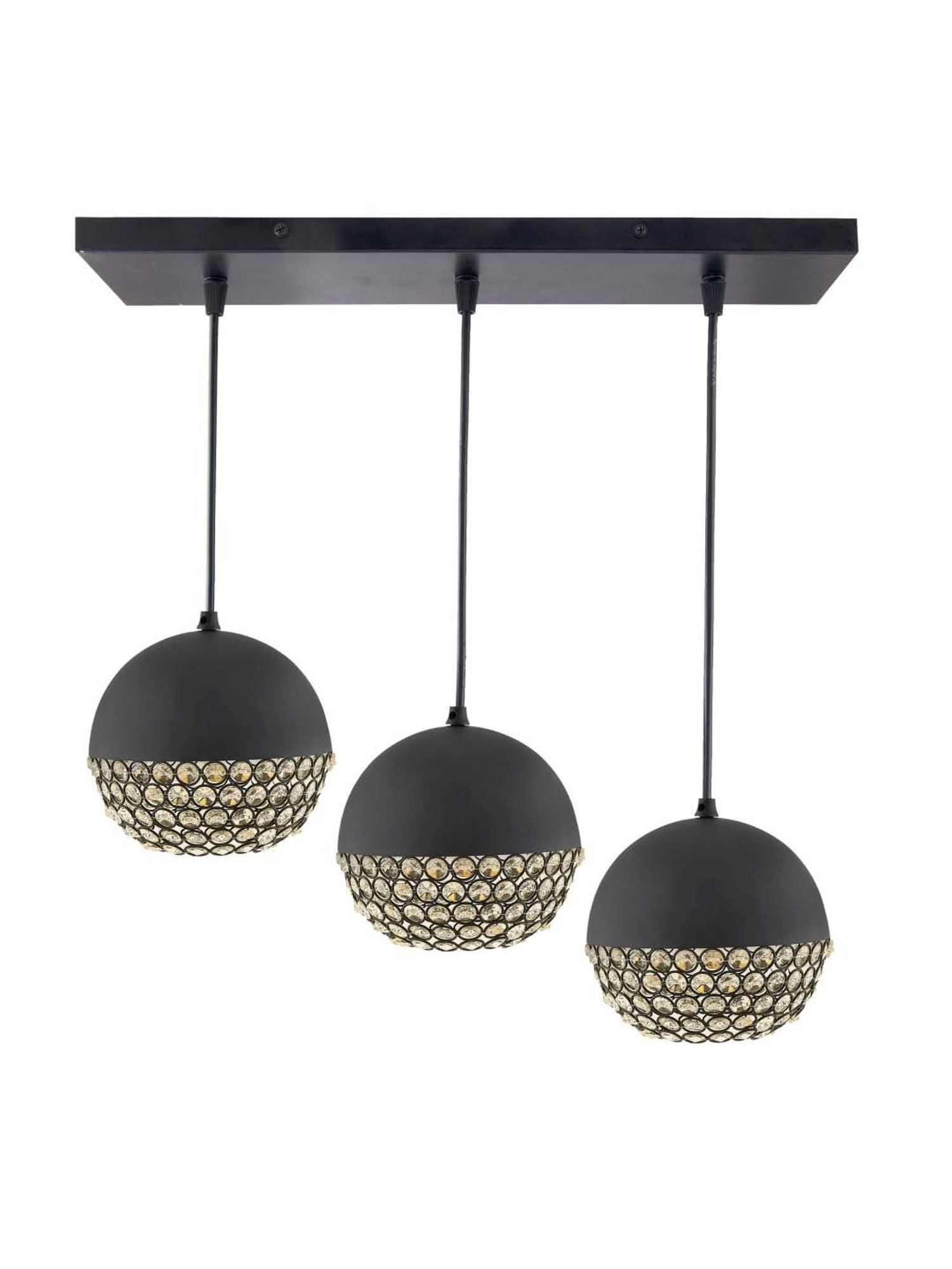 Homesake 3-Lights Linear Cluster Black Metal Crystal Globe Pendant Light - Set of 1