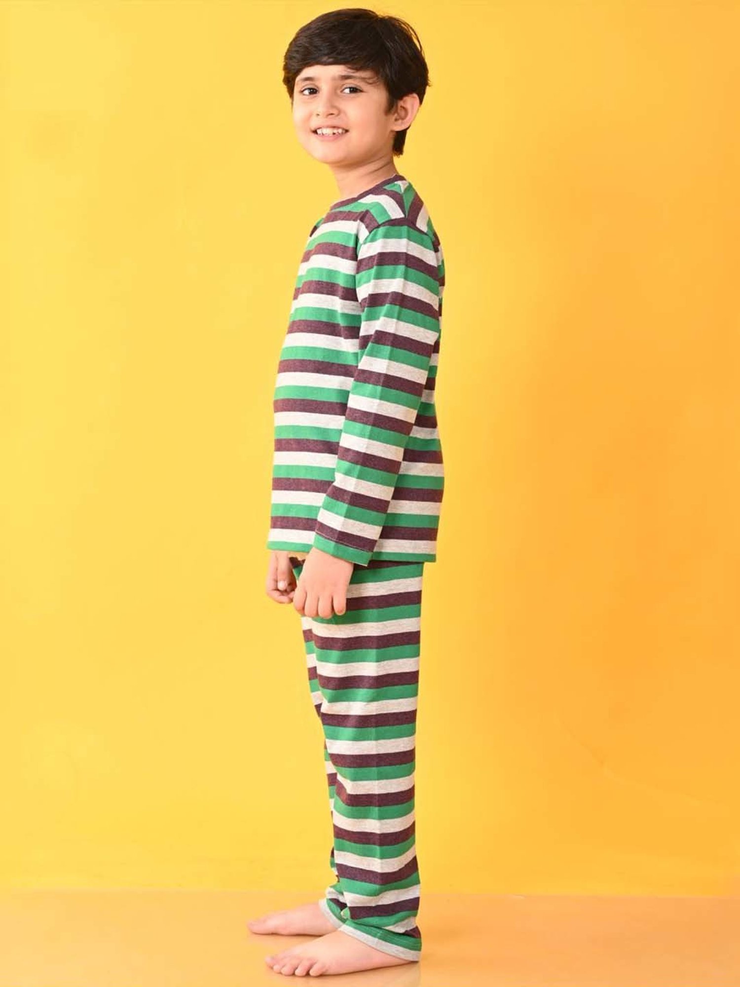 Anthrilo Kids Multicolour Cotton Striped Full Sleeves T-Shirt & Trouser