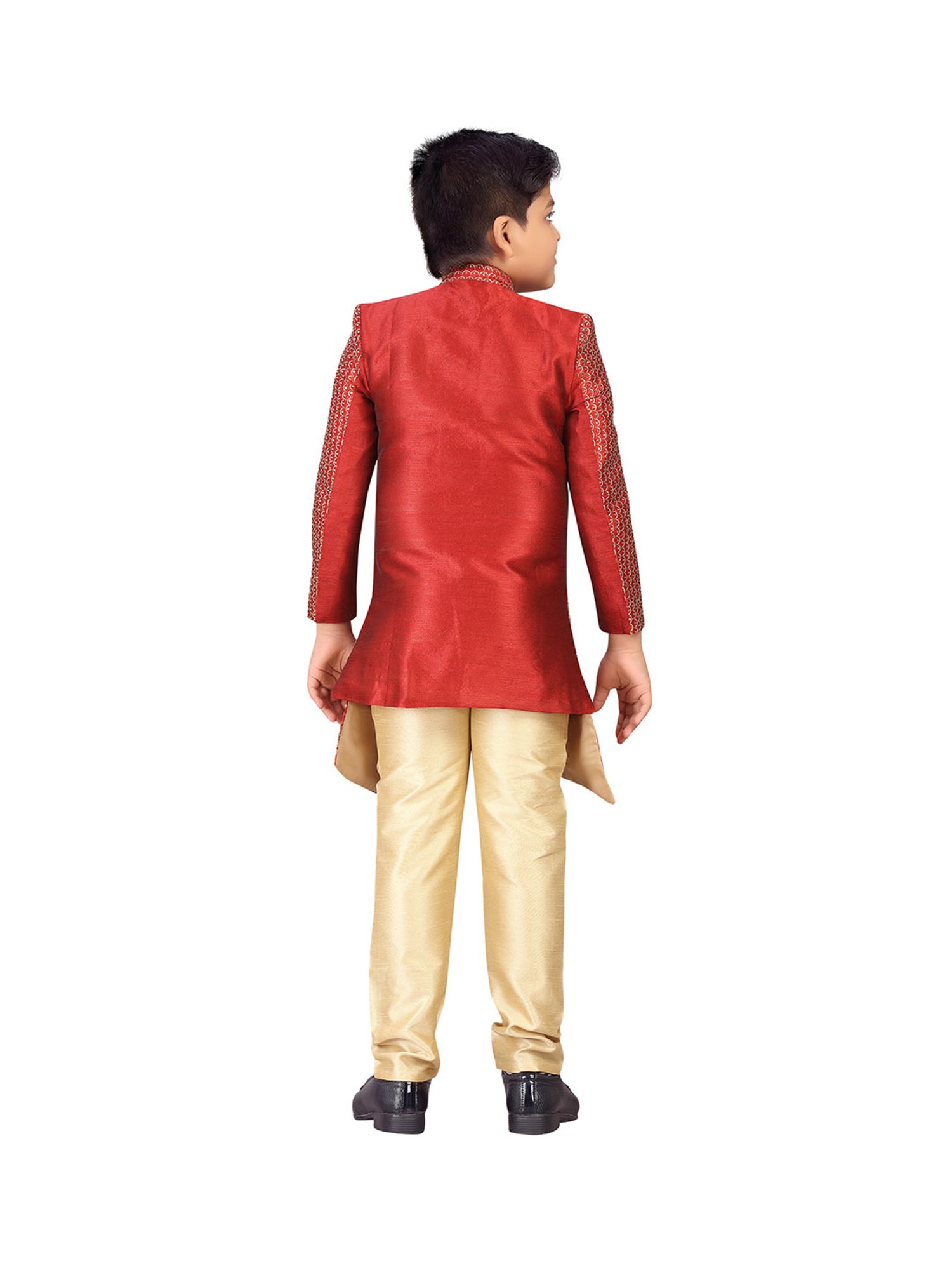 Ahhaaaa Kids Maroon & Gold Embellished Kurta with Pajamas