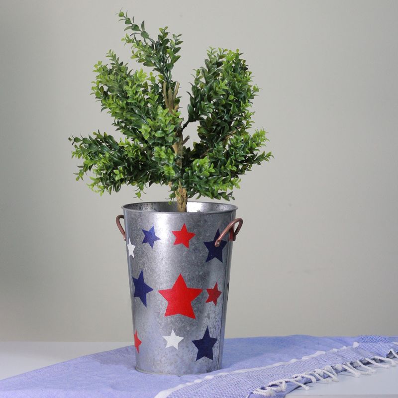 Transpac 12" Stars Patriotic Outdoor Garden Planter Bucket - Red/Blue